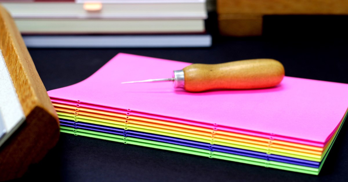 Stitched pamphlet booklets with an awl