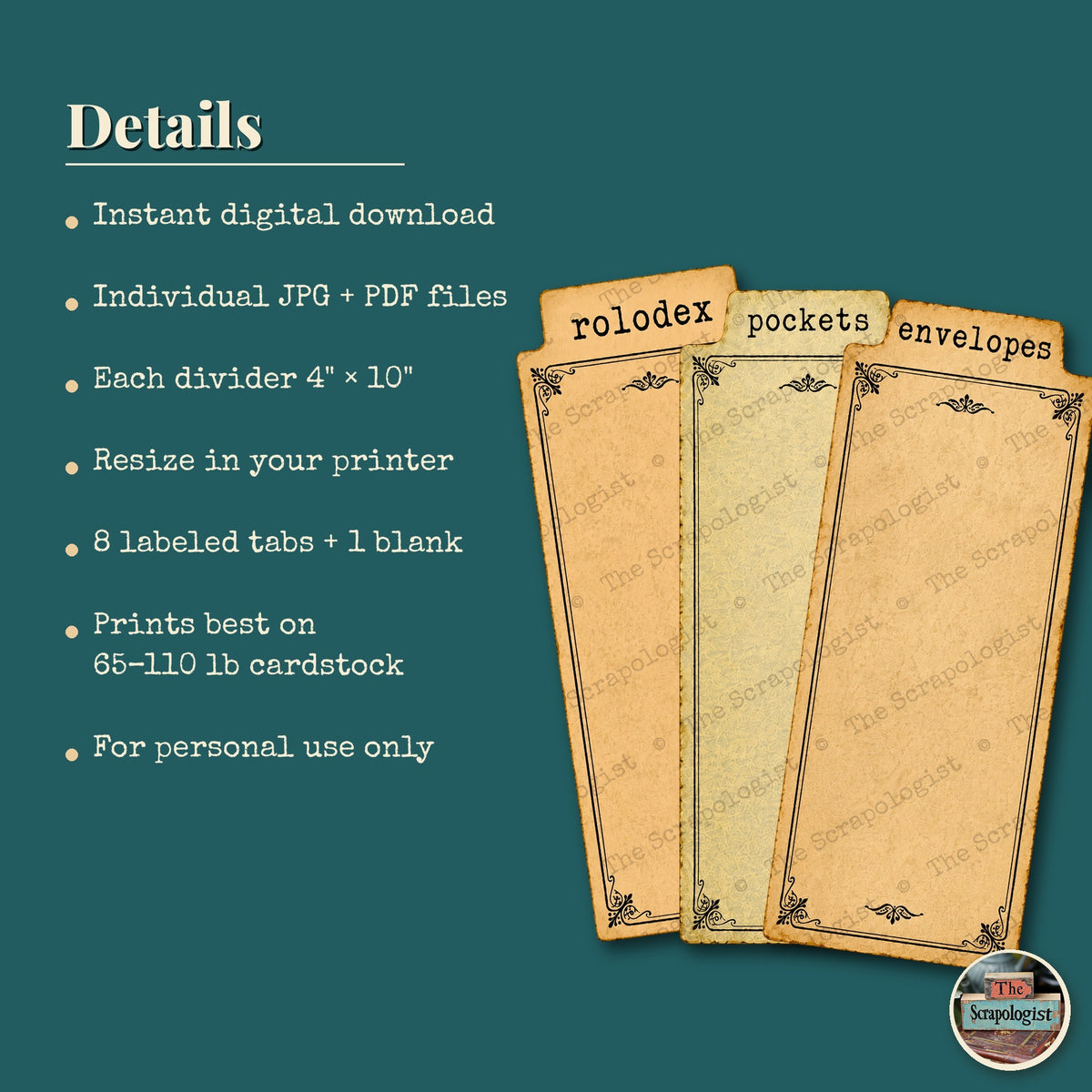 Junk Journal Ephemera Organizer System | Printable Divider Tabs
