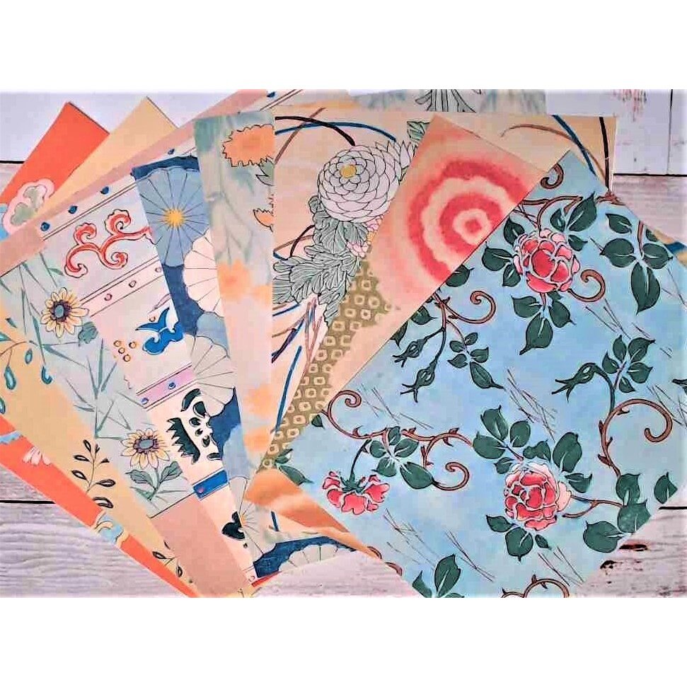 Beginner's Junk Journal Supplies Kit - Shipped to You | Antique Japanese Florals Theme, Botanical Ephemera and Paper Pack