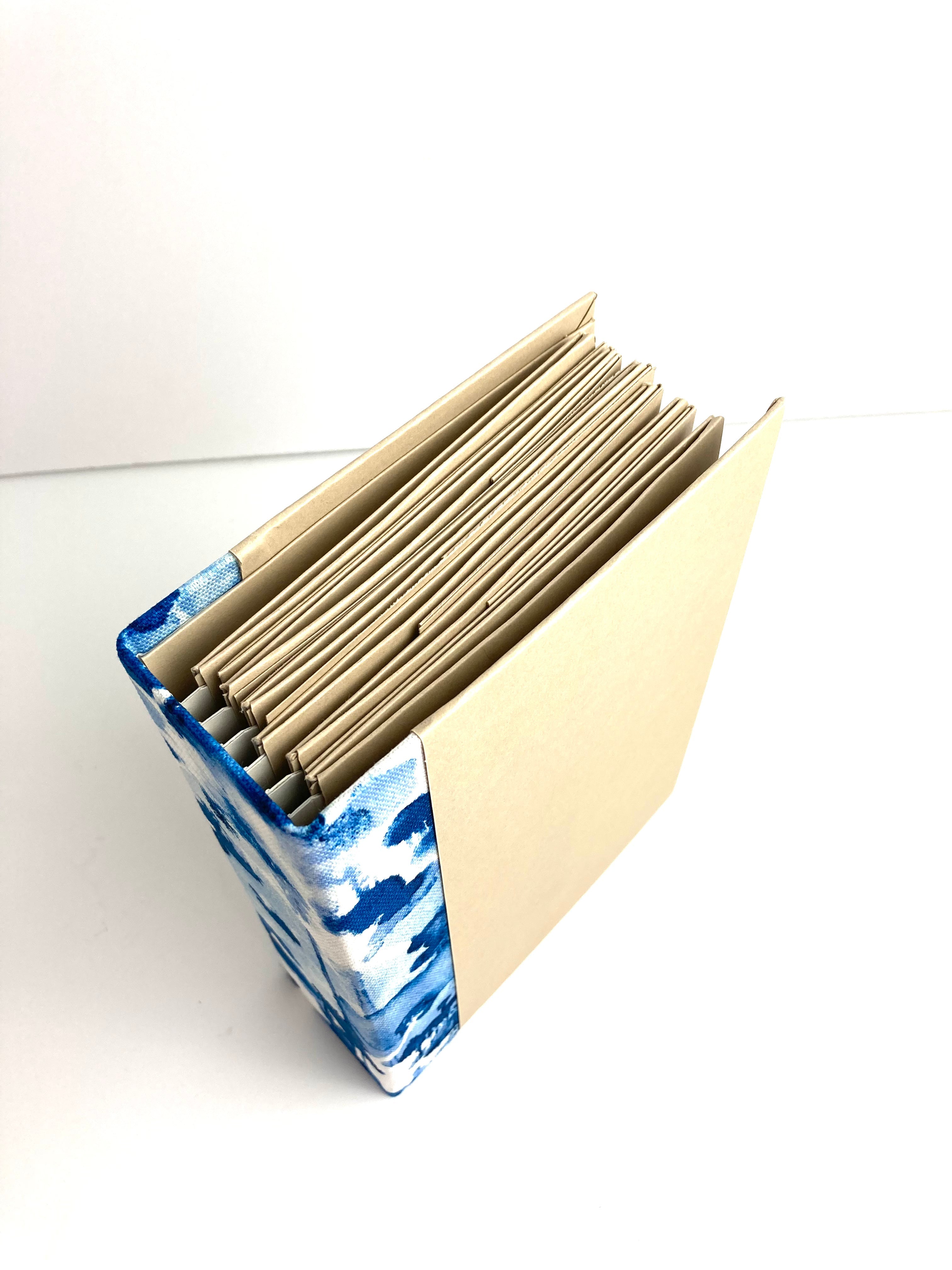 Blank Mini Album, Handmade, Blue Watercolor Fabric Spine, DIY Scrapbook - You Decorate it, SHIPS FAST!