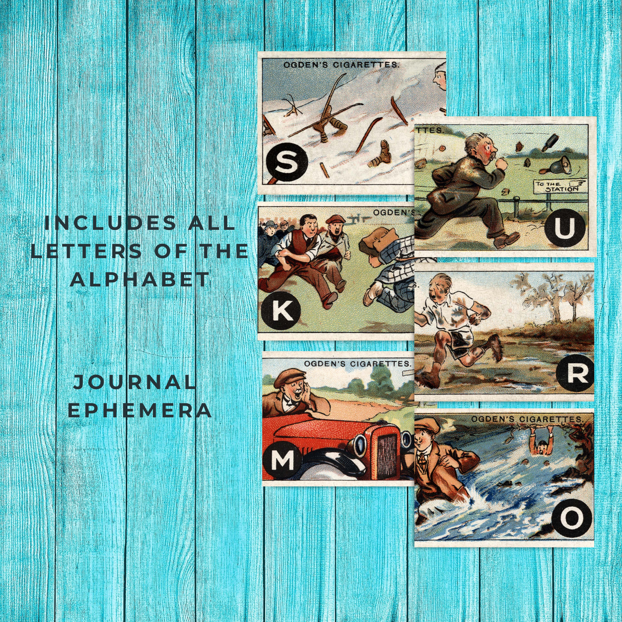 Funny Antique Cigarette Cards, Sports Theme, Alphabet, for Junk Journals and Collage