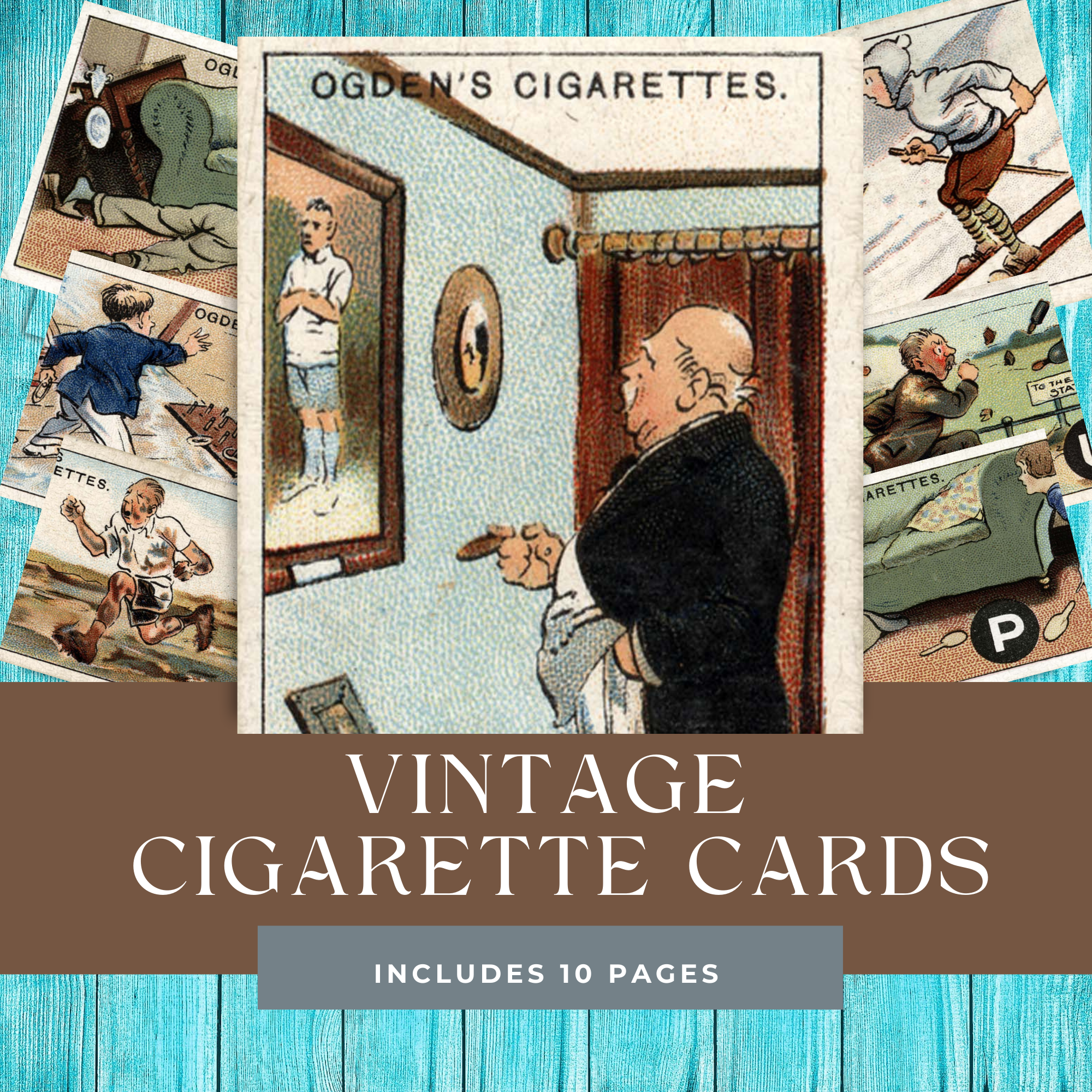 Funny Antique Cigarette Cards, Sports Theme, Alphabet, for Junk Journals and Collage