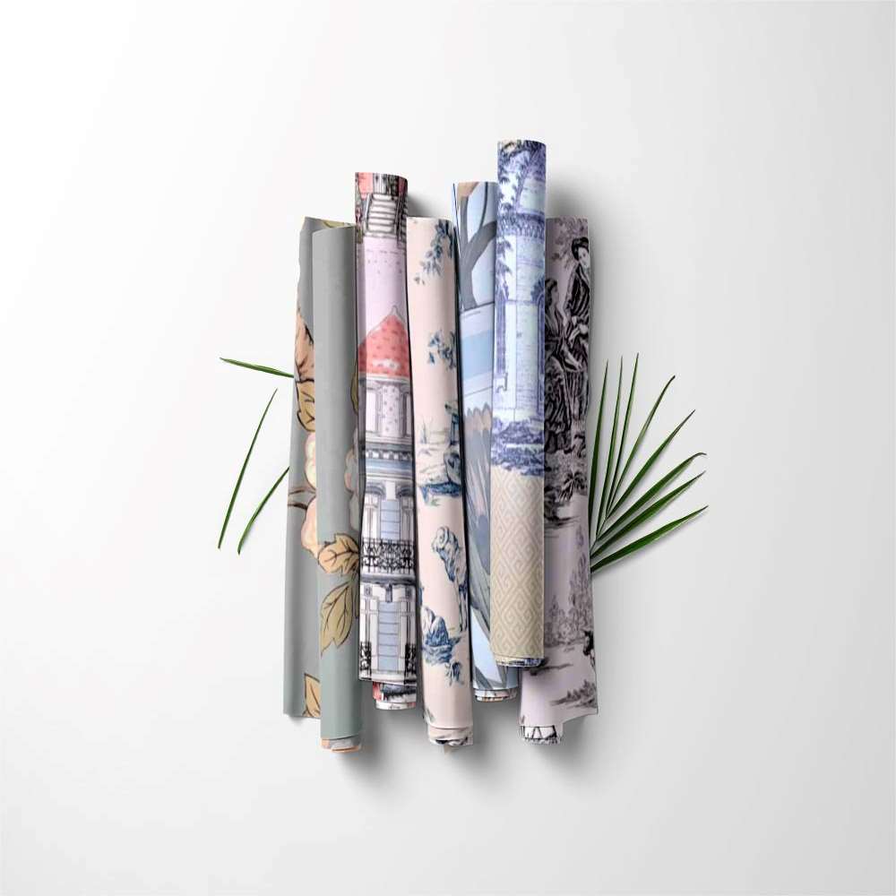 French Toile Whimsy Unpasted Wallpaper Sample Sheets for Crafts, Junk Journals, Mixed Media and Collage Art Projects