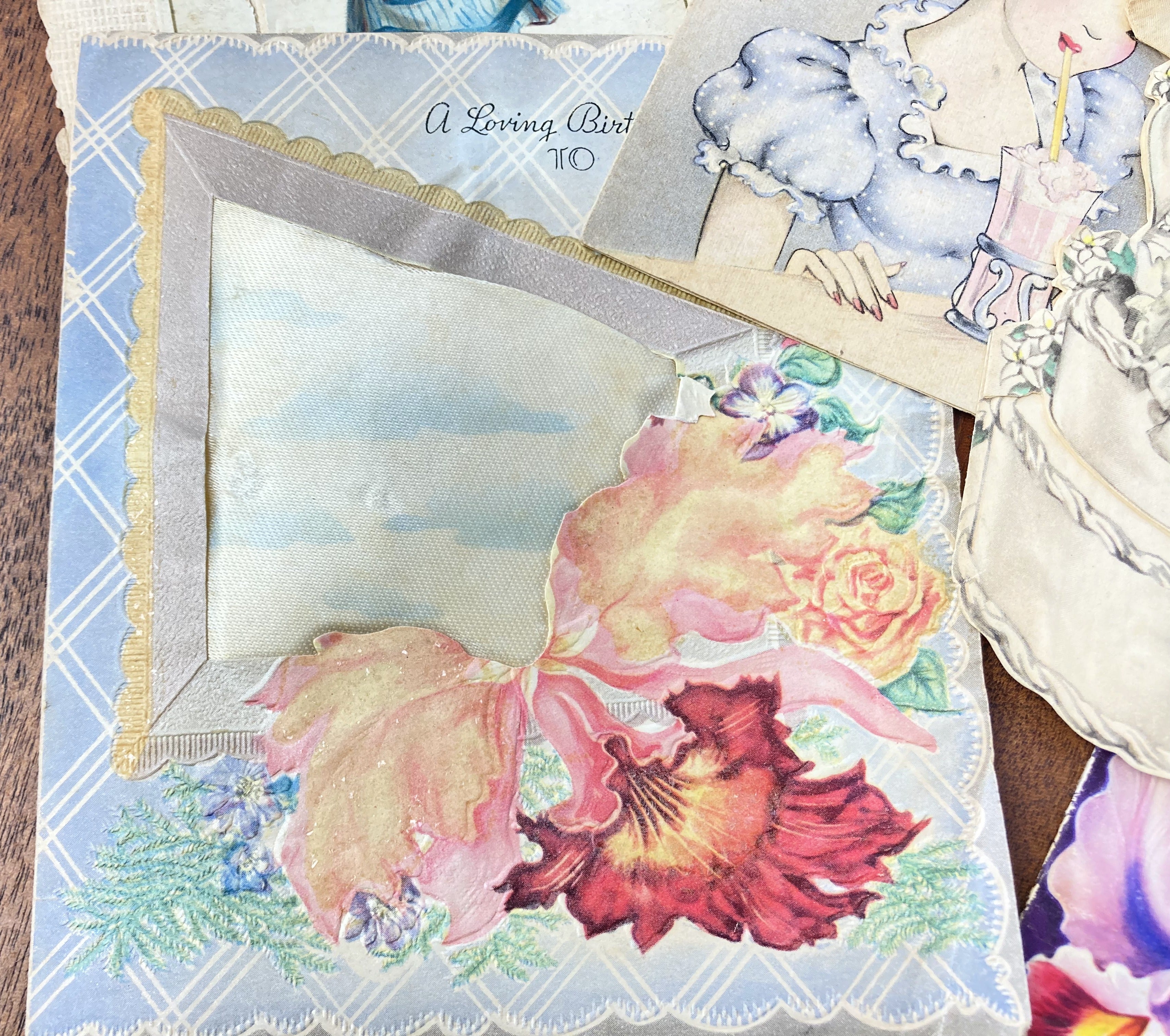 Antique Greeting Cards, Mother's Day, Anniversary, Ephemera Lot, Junk Journal Supplies - set of 6