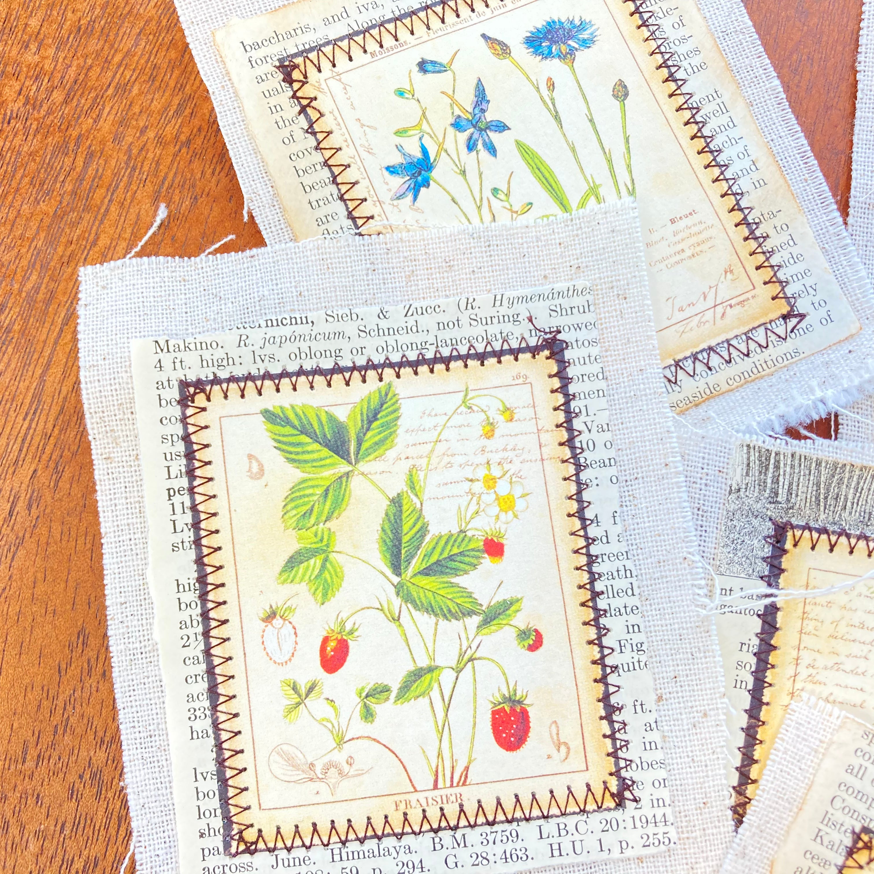 Fabric Flip Botanical Theme Ephemera for Junk Journal - set of 8