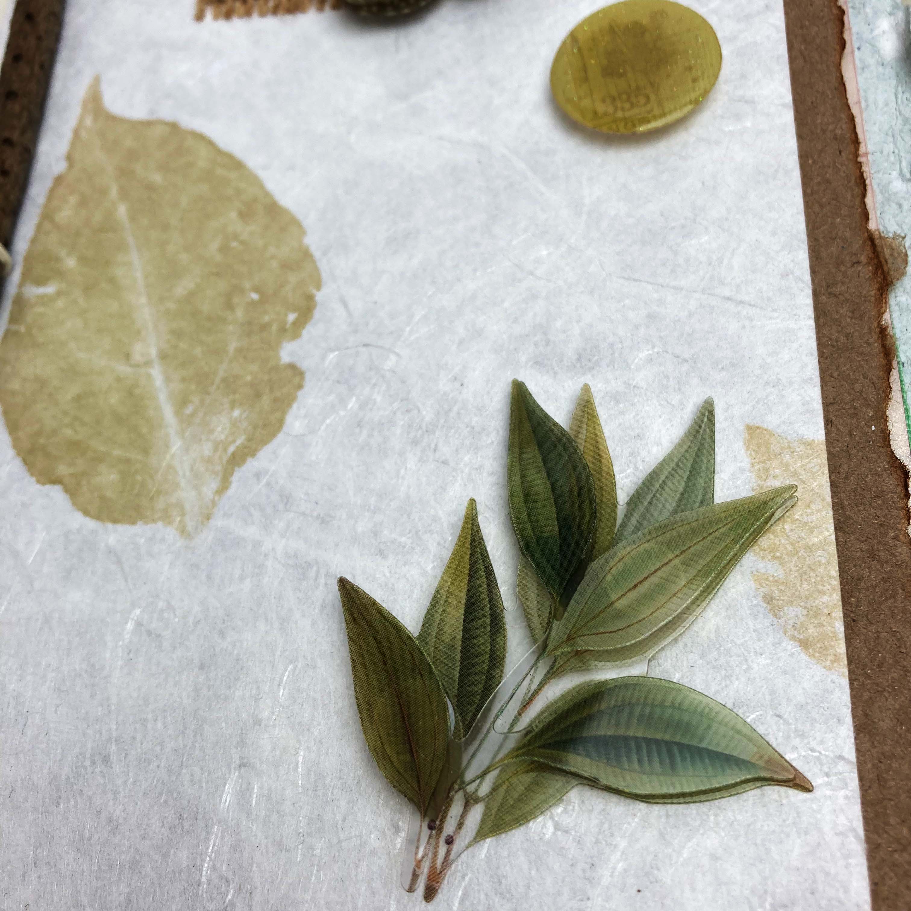 Botanical Art Journal with Handmade Paper Cover, Variety of Mixed Media Pages, Hand Sewn Binding with Stick Inserted