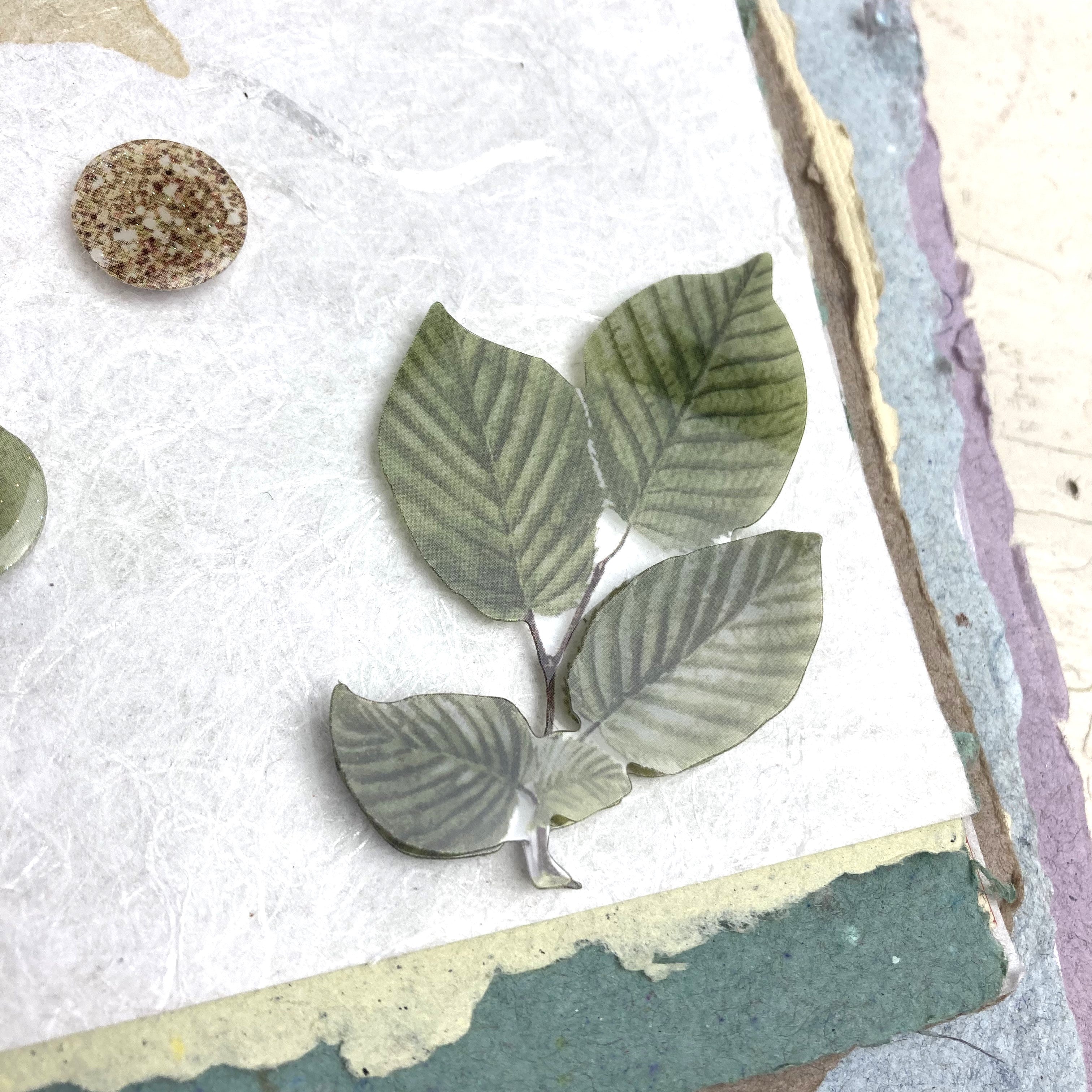 Botanical Art Journal with Handmade Paper Cover, Variety of Mixed Media Pages, Hand Sewn Binding with Stick Inserted