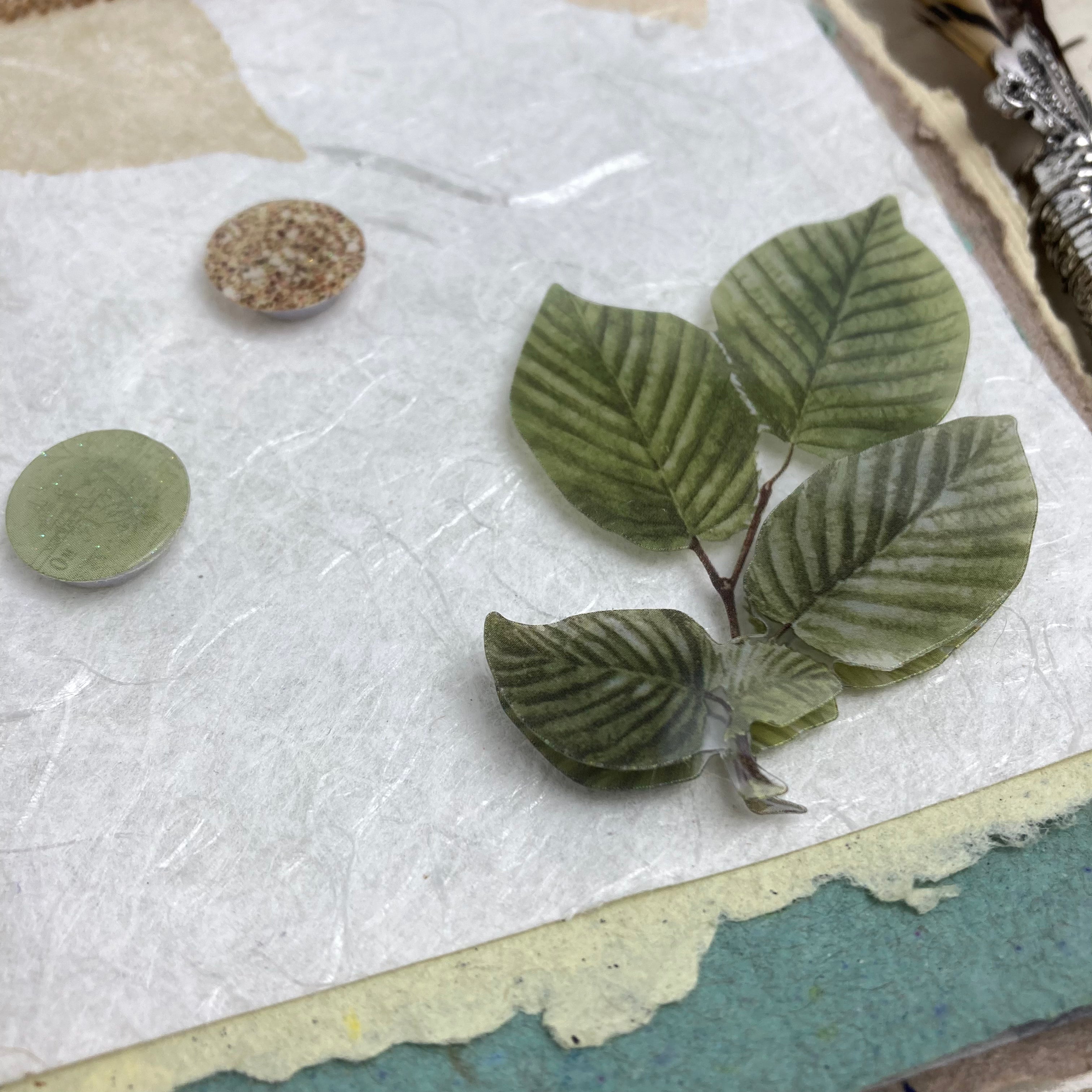 Botanical Art Journal with Handmade Paper Cover, Variety of Mixed Media Pages, Hand Sewn Binding with Stick Inserted