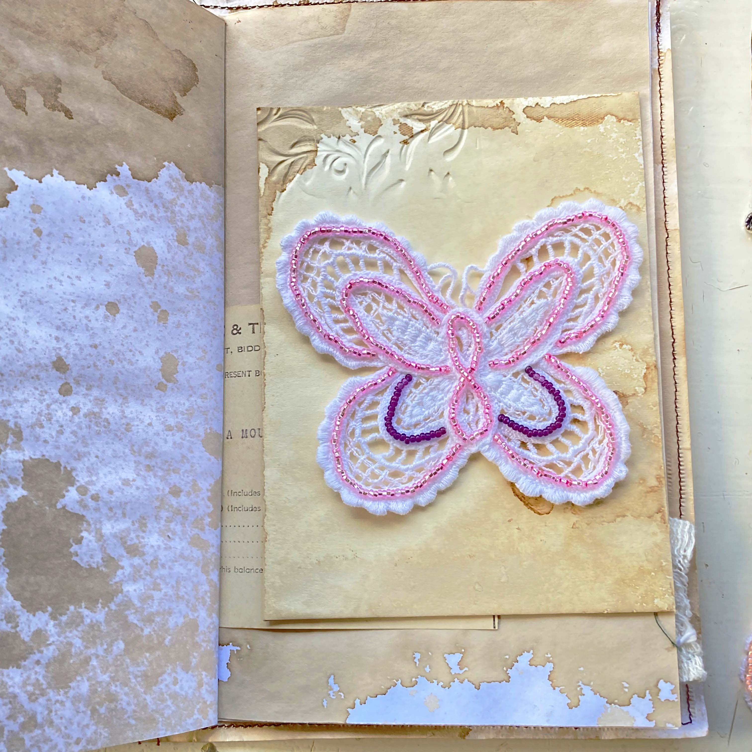 Hand Beaded White Lace Butterfly and Doily Appliques - set of 4