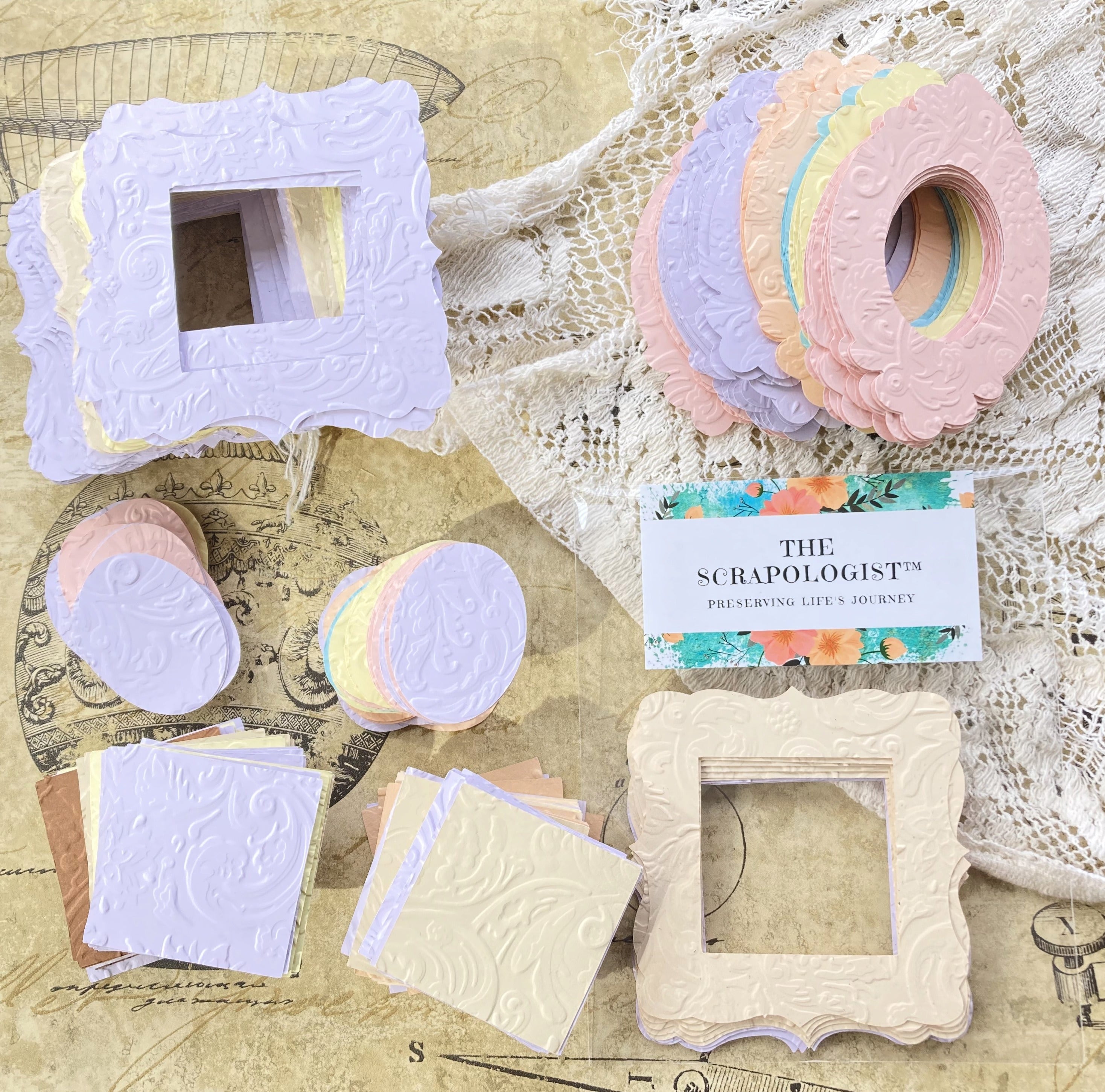 Embossed Die-cut Paper Frames, Ovals and Squares, Pastel Assortment, Cardstock, Paper Embellishments, for Paper Crafts