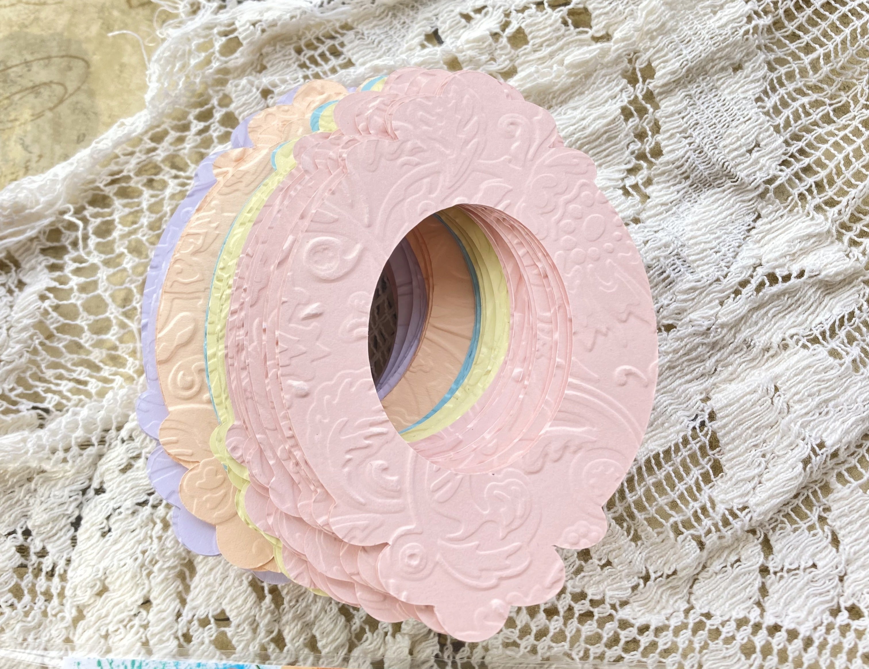 Embossed Die-cut Paper Frames, Ovals and Squares, Pastel Assortment, Cardstock, Paper Embellishments, for Paper Crafts
