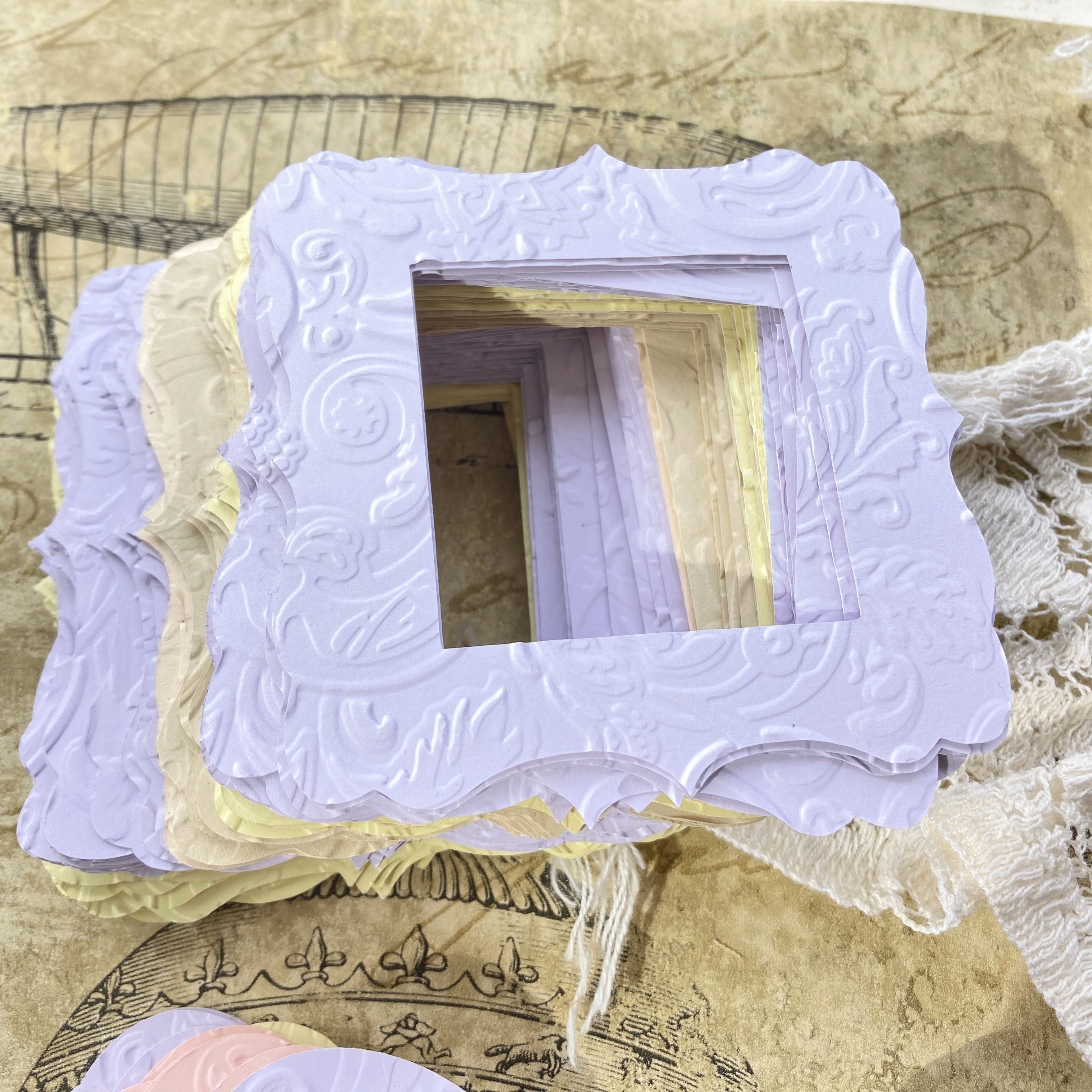Embossed Die-cut Paper Frames, Ovals and Squares, Pastel Assortment, Cardstock, Paper Embellishments, for Paper Crafts