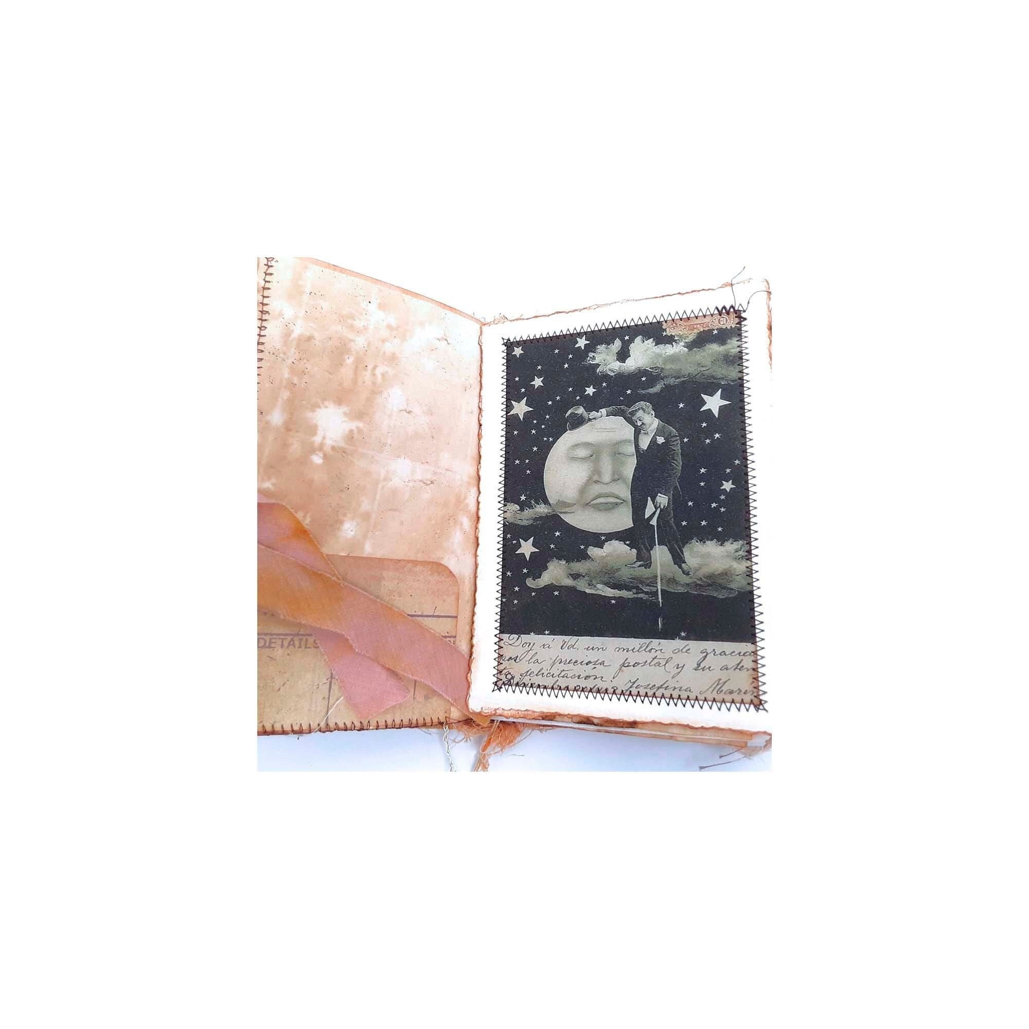 Journal Cards with Vintage Moon Photos, Junk Journal Page Inserts, Set of 5