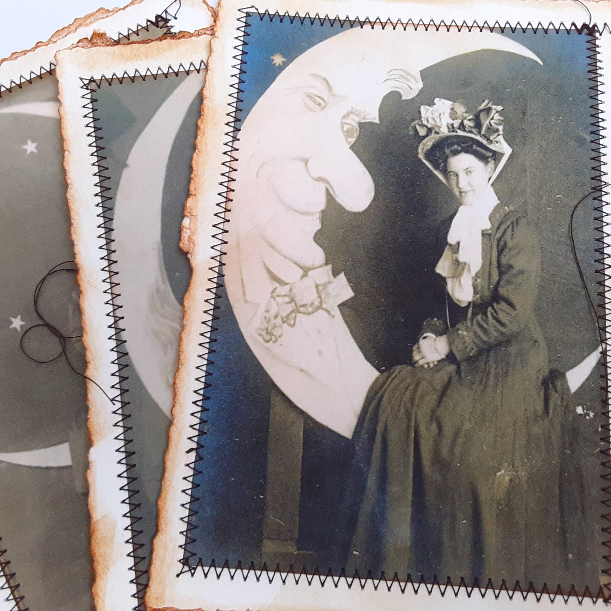 Journal Cards with Vintage Moon Photos, Junk Journal Page Inserts, Set of 5