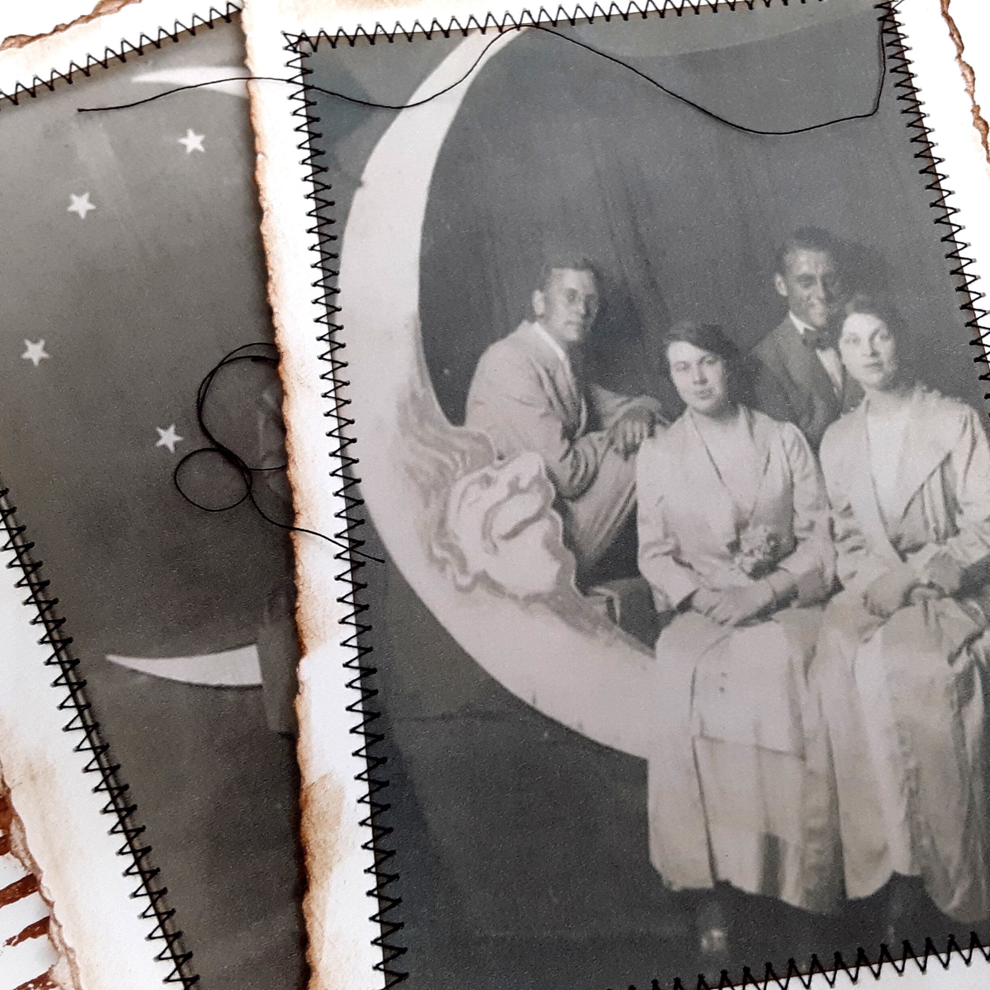 Journal Cards with Vintage Moon Photos, Junk Journal Page Inserts, Set of 5