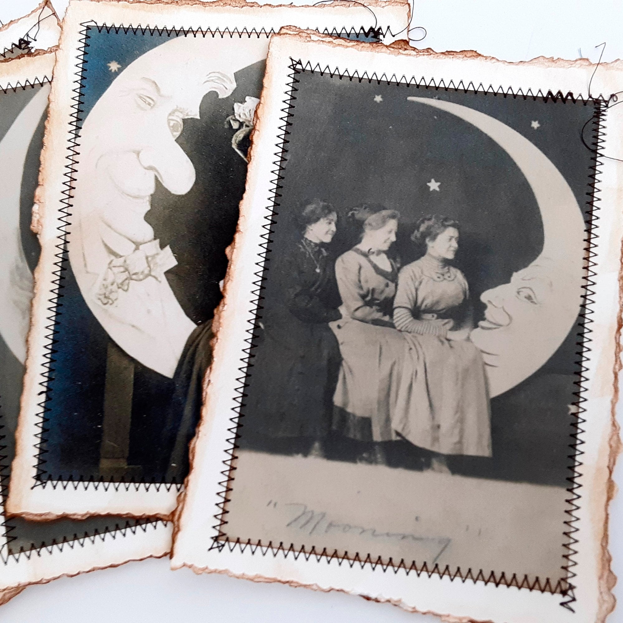 Journal Cards with Vintage Moon Photos, Junk Journal Page Inserts, Set of 5