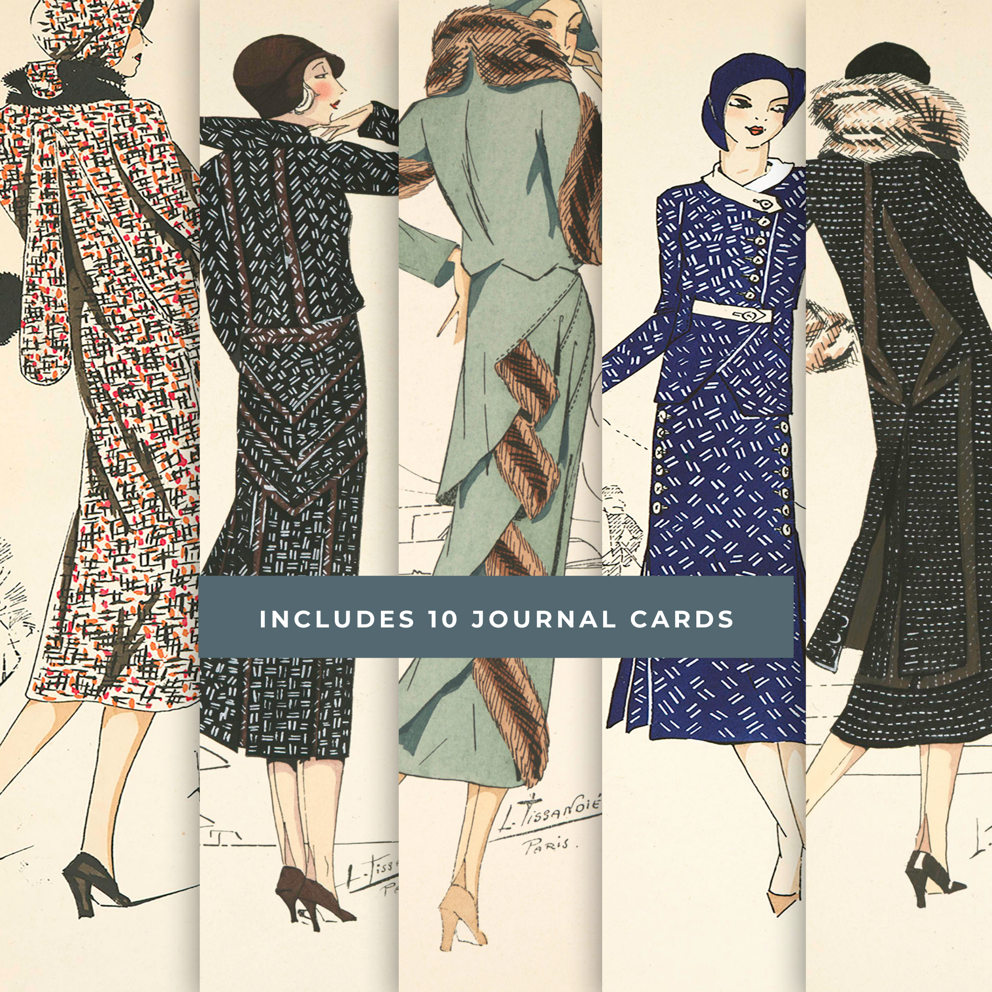 Vintage French Fashions, Textile Fabric Swatches, Printable Junk Journal Ephemera Kit | Digital Download