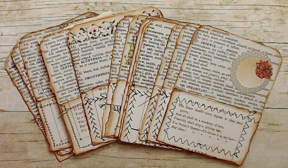 Library Pockets from Vintage Book Pages, Junk Journal Ephemera Kit, Handmade