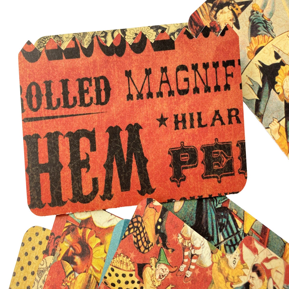 Fun Circus Themed Mini File Folders, Junk Journal Ephemera, Acrobats and Flowers, makes great Junk Journal Pockets - set of 12 Die Cuts