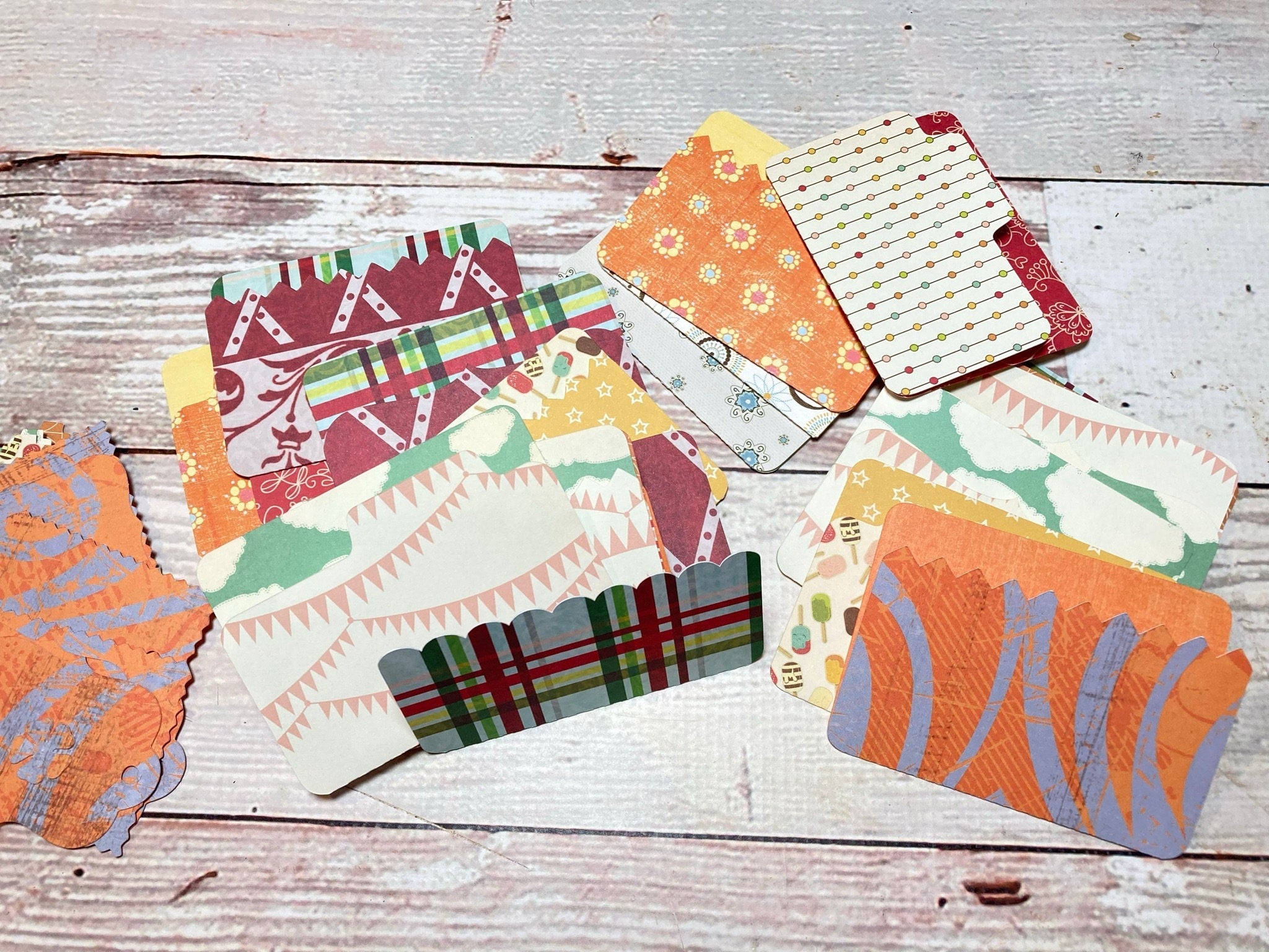 Mini File Folders, Die Cut from Scrapbook Paper, Junk Journal Ephemera Kit, Set of 16