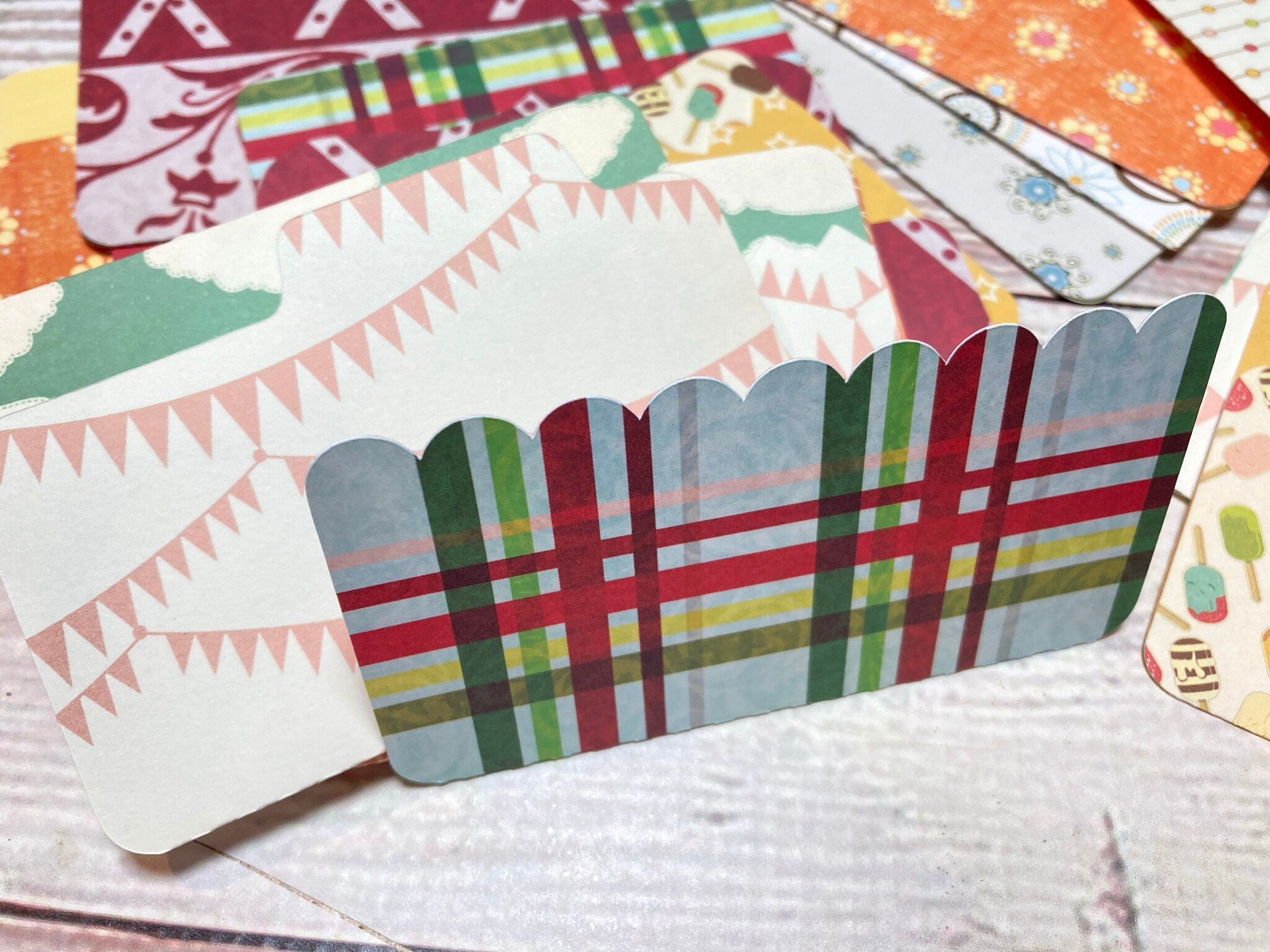 Mini File Folders, Die Cut from Scrapbook Paper, Junk Journal Ephemera Kit, Set of 16