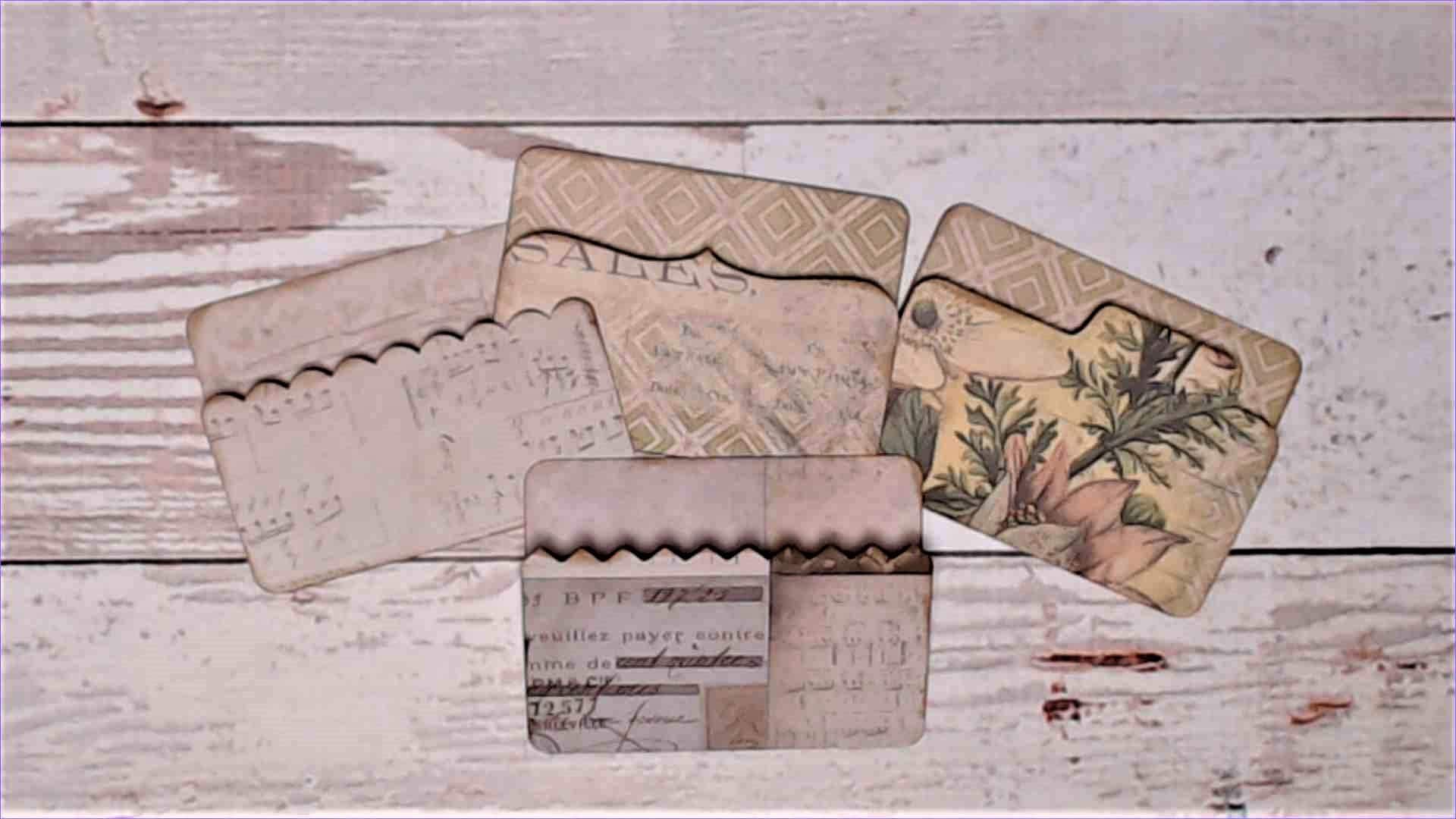 Mini File Folders, Tim Holtz Wallflower paper, Junk Journal Ephemera, Die Cuts - Set of 16