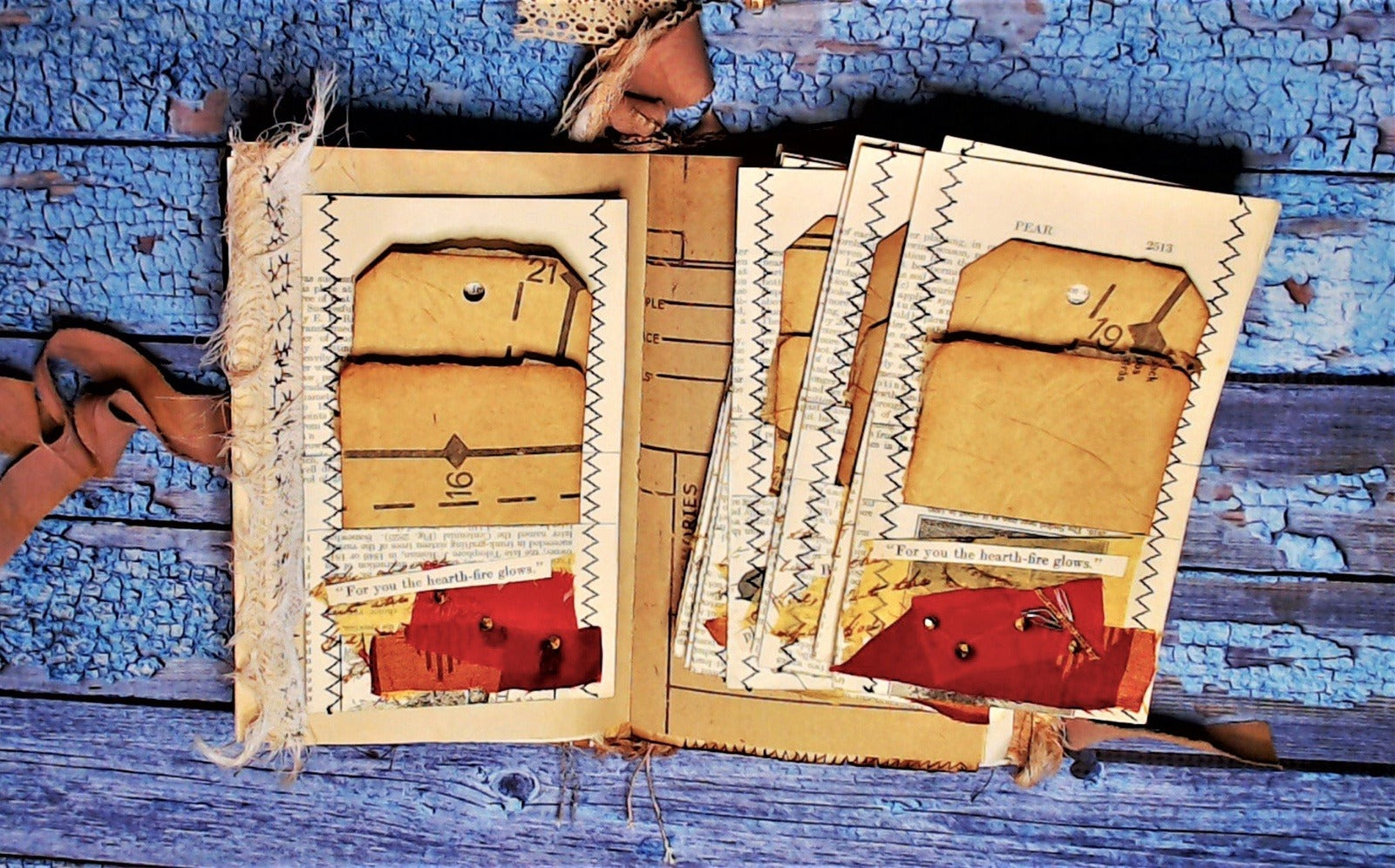 Pockets from Vintage Book Pages, Handmade, includes tags with sewing patterns, Junk Journal Supplies, Ephemera Pack - set of 10