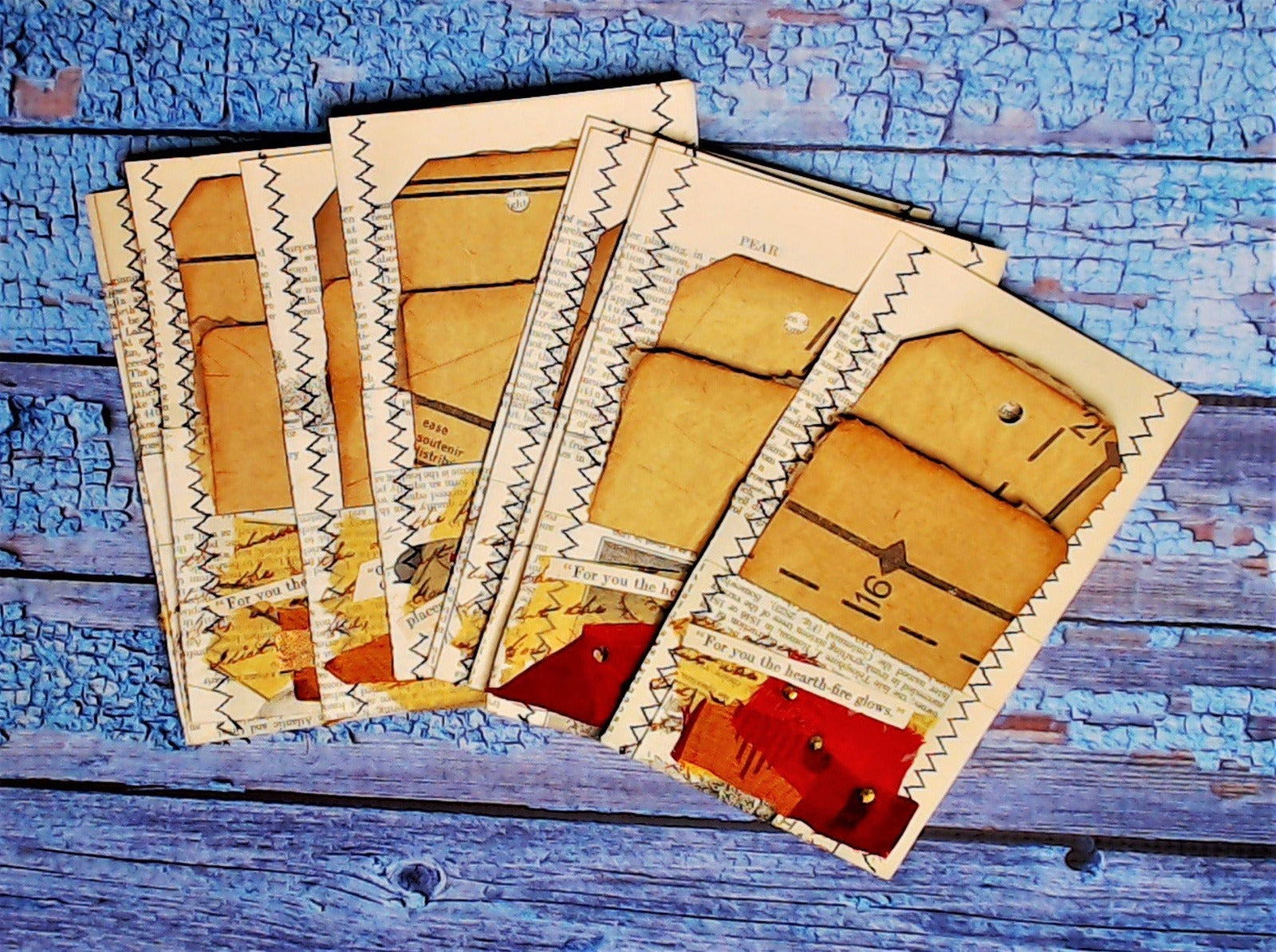 Pockets from Vintage Book Pages, Handmade, includes tags with sewing patterns, Junk Journal Supplies, Ephemera Pack - set of 10