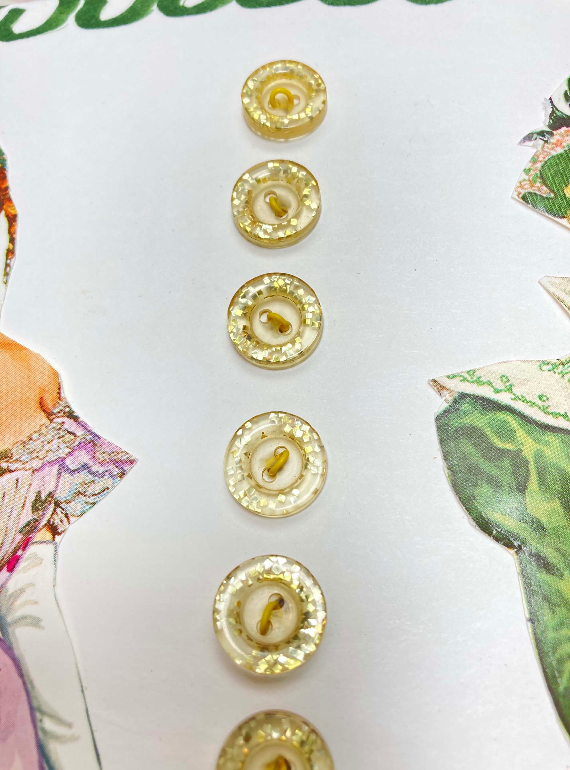 Vintage Button Collection, Mounted to Chipboard, Gold Glitter Flecks