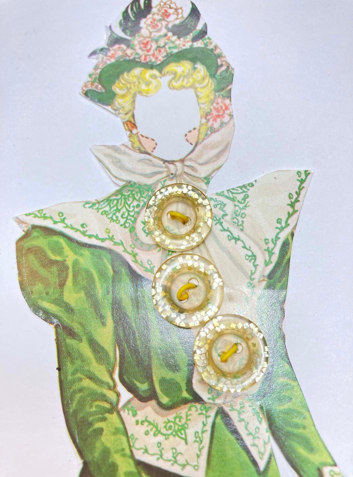 Vintage Button Collection, Mounted to Chipboard, Gold Glitter Flecks