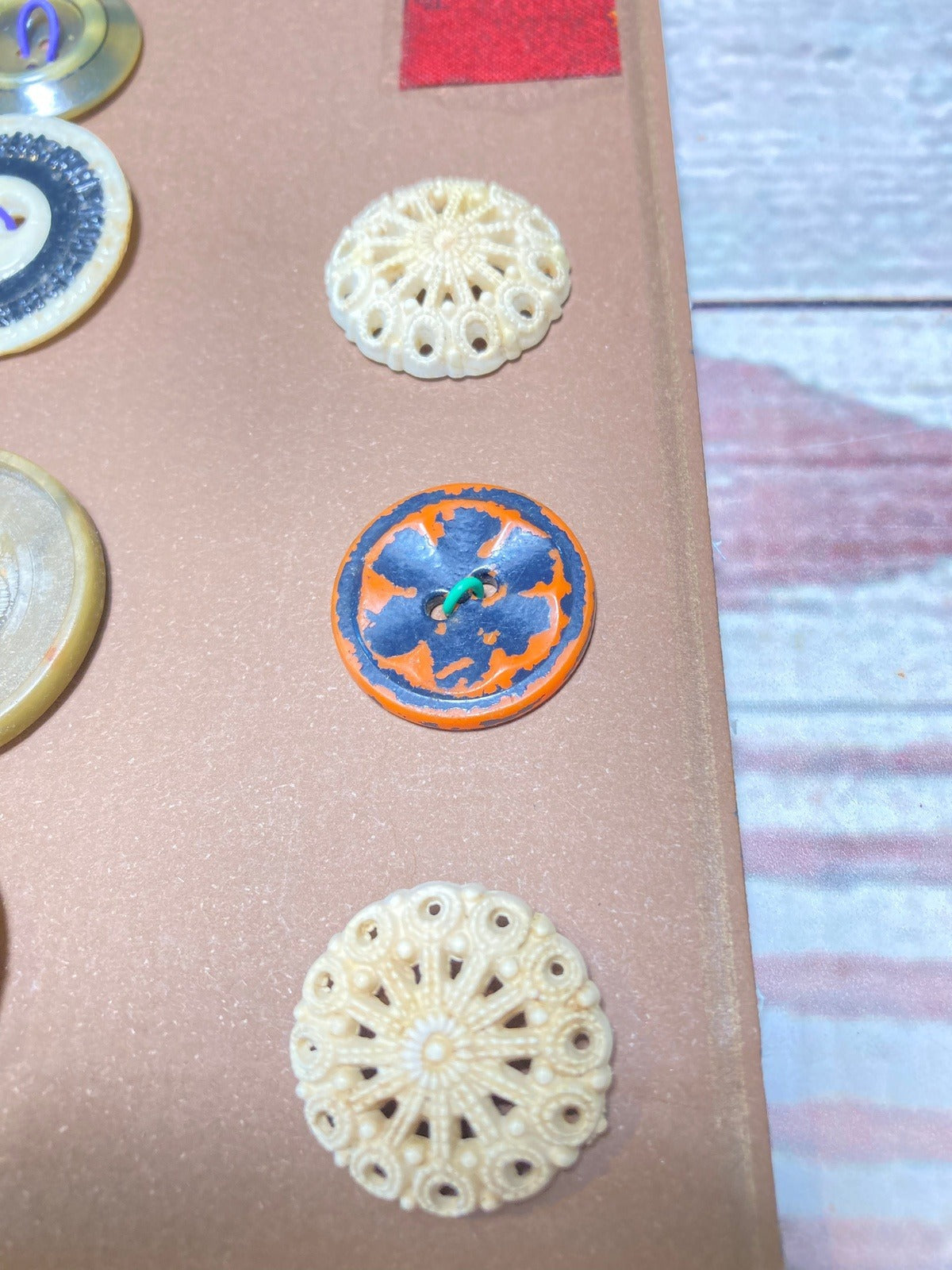 Vintage Button Collection, Mounted to Chipboard, Neutral Tones