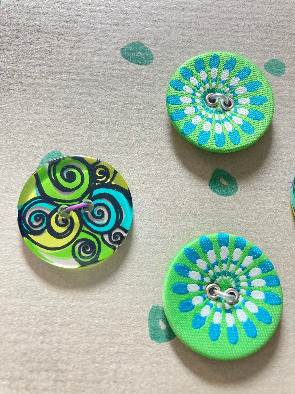 Vintage Button Collection, Mounted to Chipboard, Retro Green Color