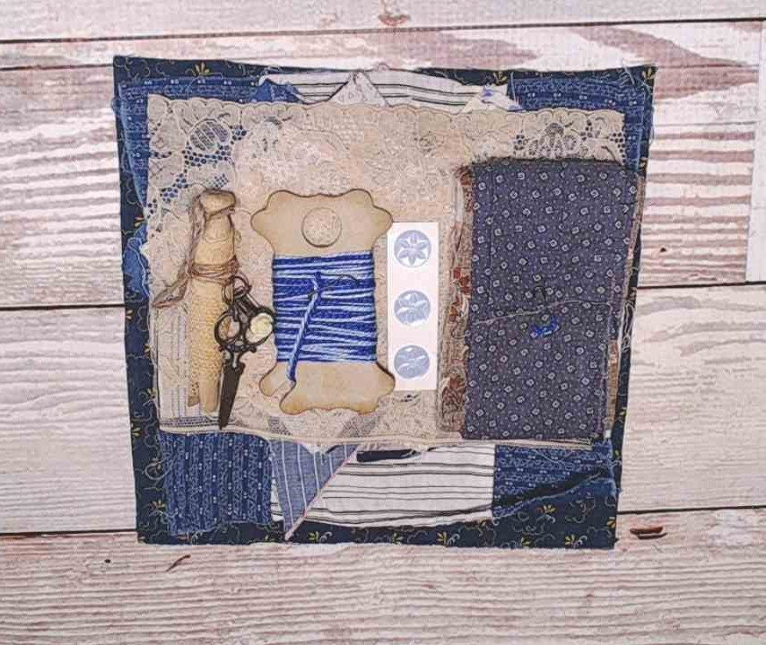 Vintage Fabric and Lace, 1800s to 1920, Antique Textiles Lot, Indigo Blue | for Junk Journals and Slow Stitching