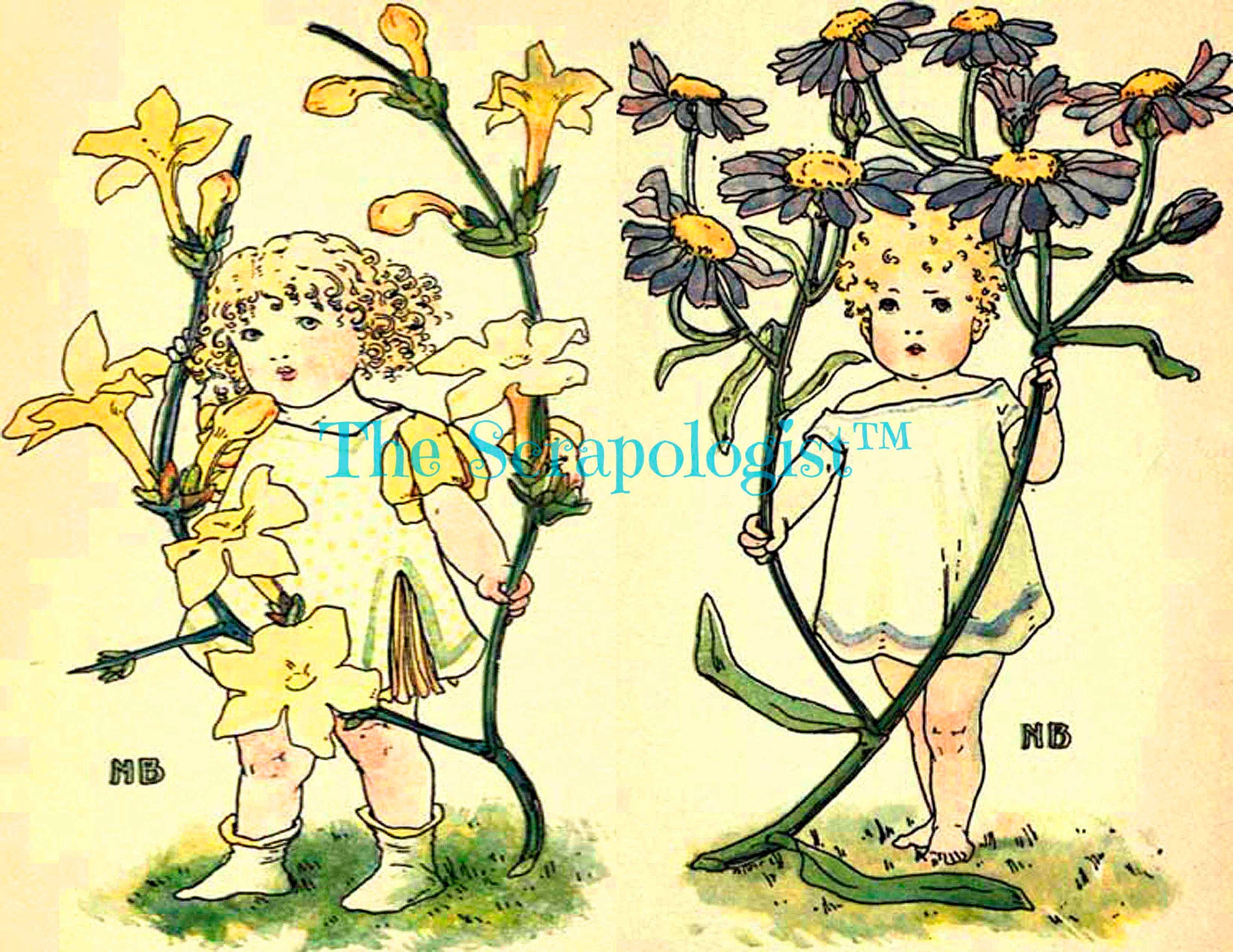The Dumpy Children Book, Vintage Flowers, Fairies, Printable Junk Journal Kit, Page Inserts | Digital download