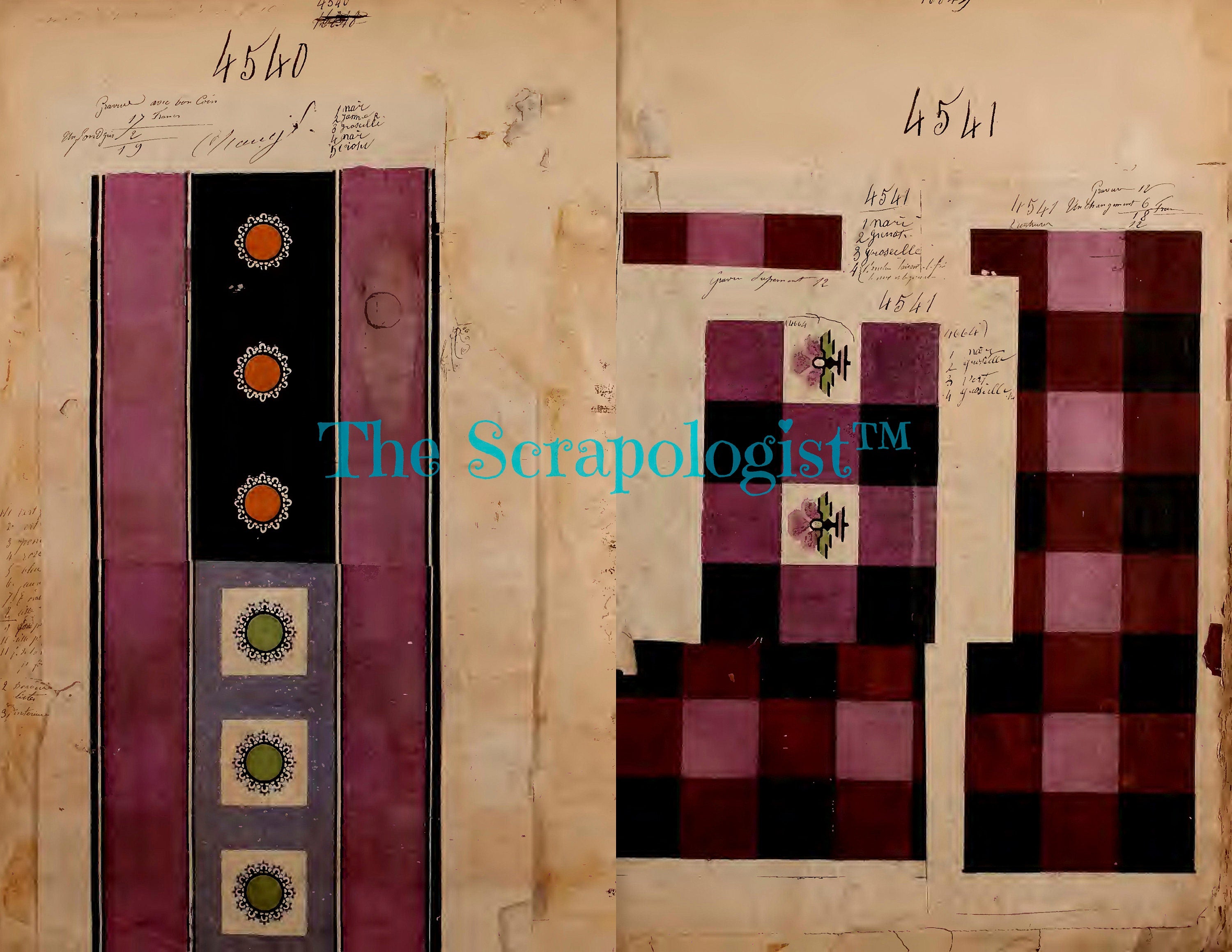 Vintage French Textiles, Junk Journal Collage Kit, Made from Vintage French Textile Samples Book | Digital Download