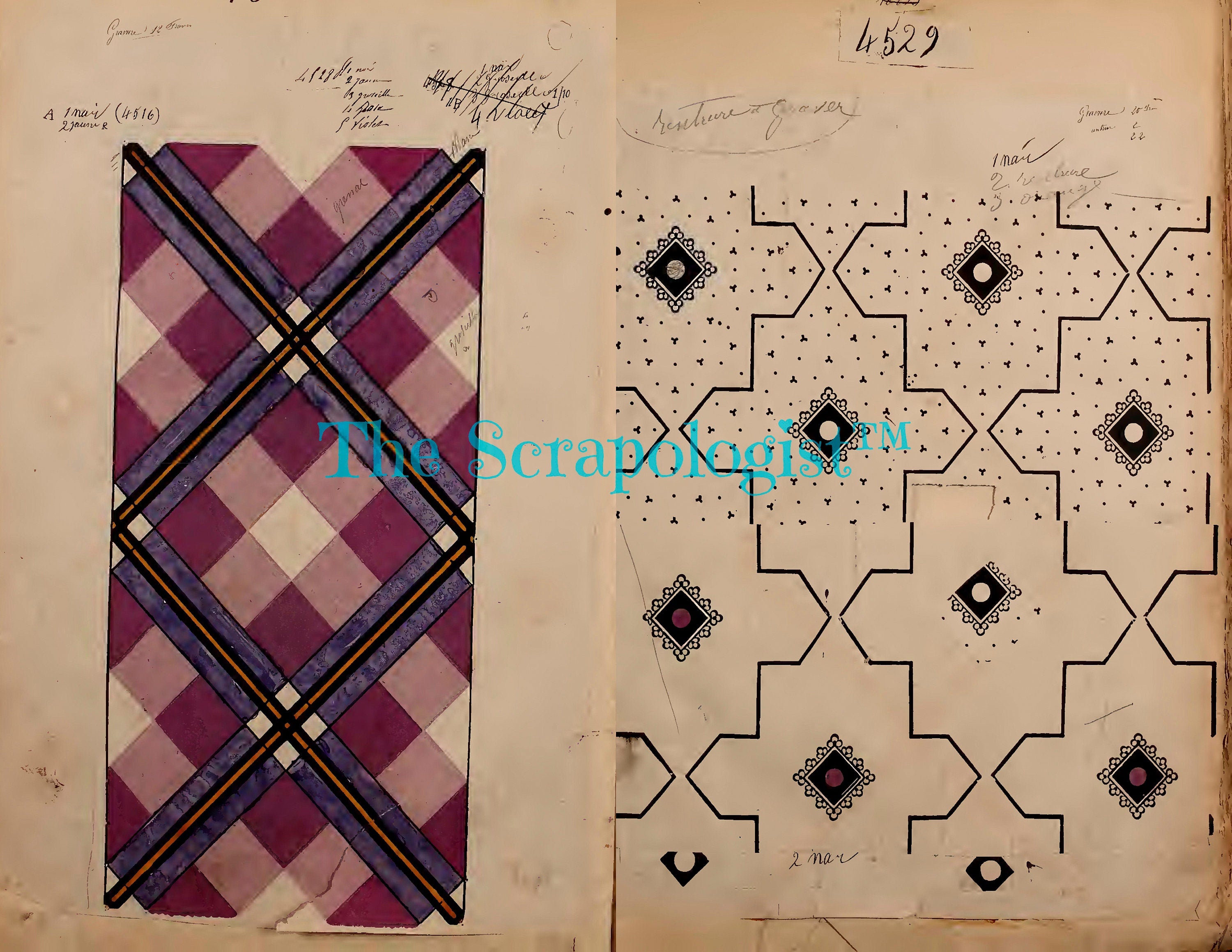 Vintage French Textiles, Junk Journal Collage Kit, Made from Vintage French Textile Samples Book | Digital Download