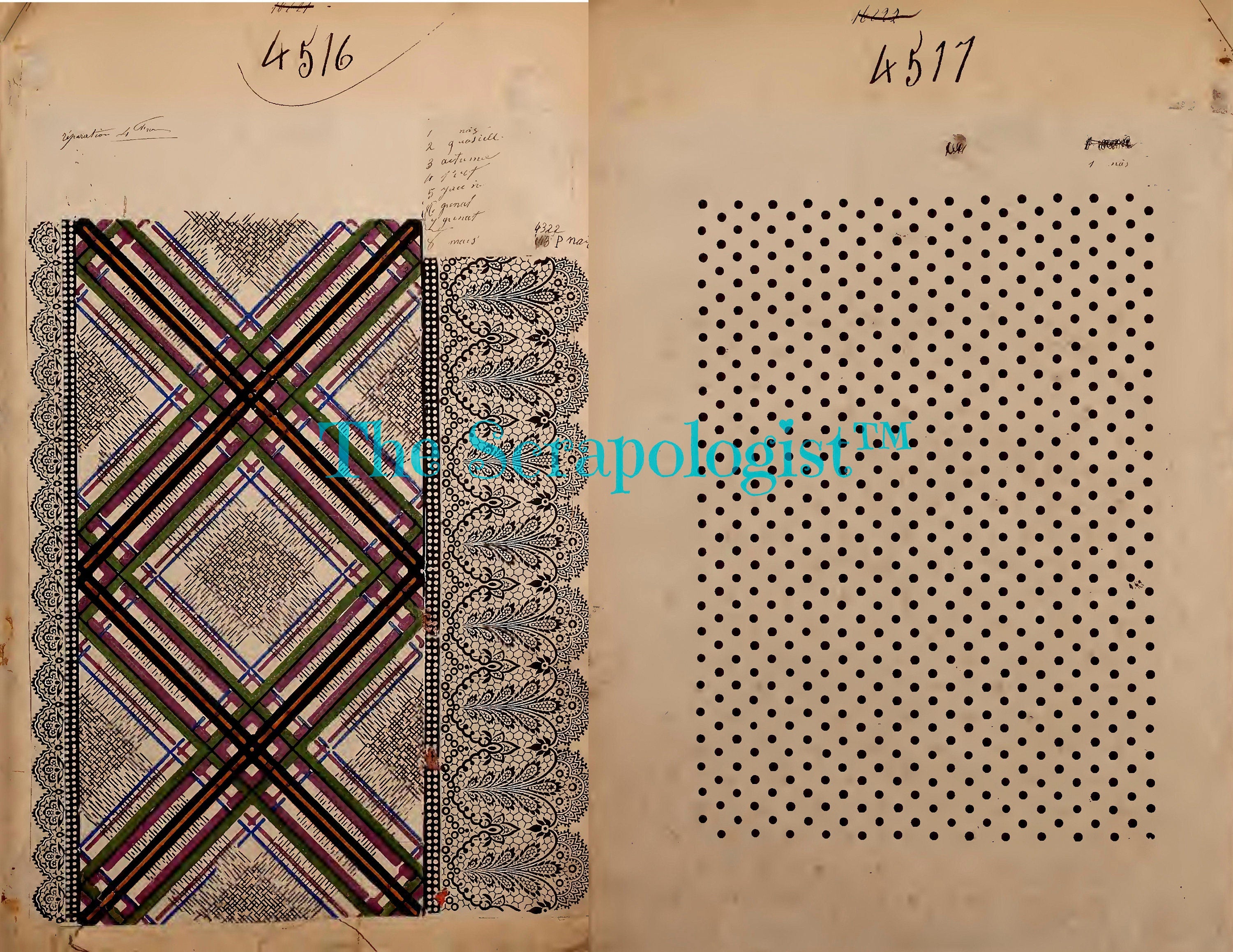 Vintage French Textiles, Junk Journal Collage Kit, Made from Vintage French Textile Samples Book | Digital Download