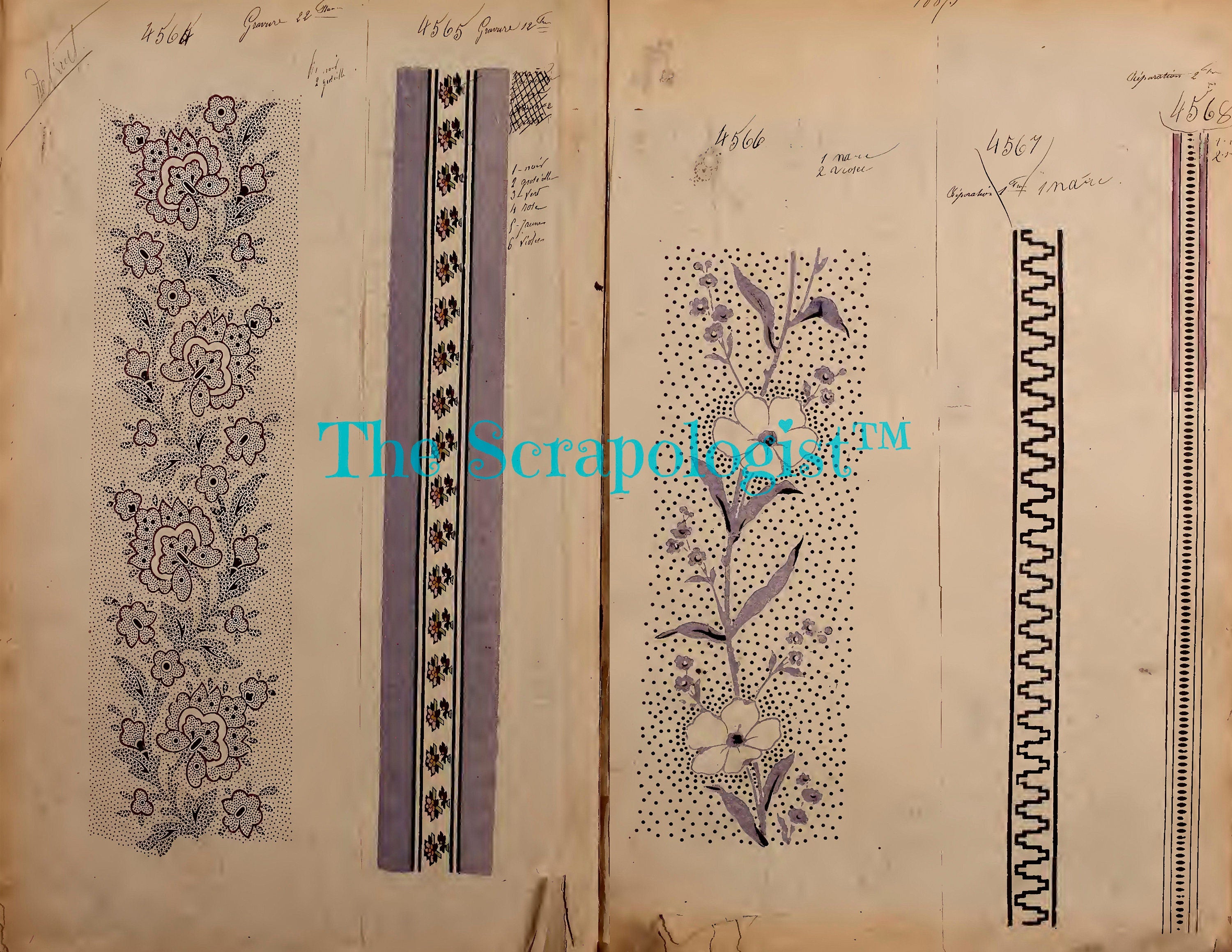 Vintage French Textiles, Junk Journal Collage Kit, Made from Vintage French Textile Samples Book | Digital Download