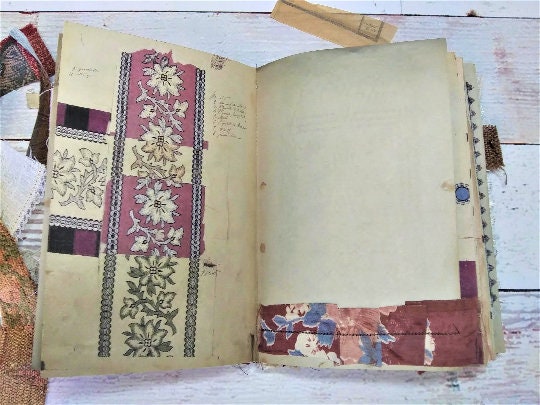 Vintage French Textiles, Junk Journal Collage Kit, Made from Vintage French Textile Samples Book | Digital Download