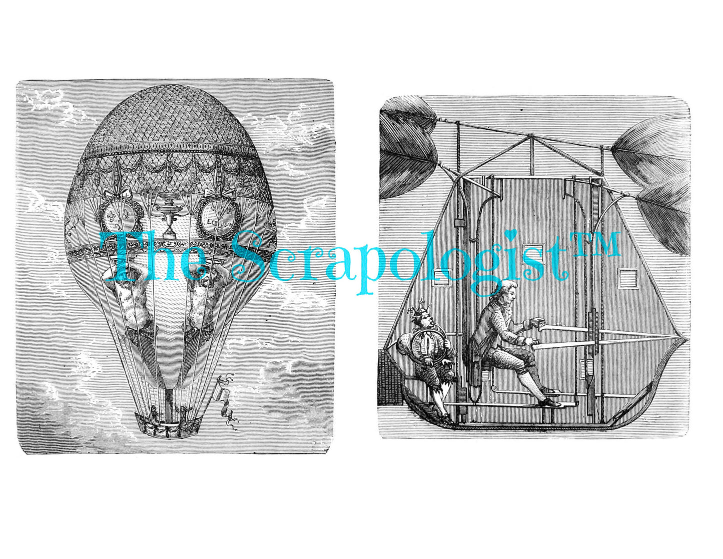 Steampunk Hot Air Balloons, Printable Junk Journal Kit, Collage Papers, Vintage Ephemera | Digital Download