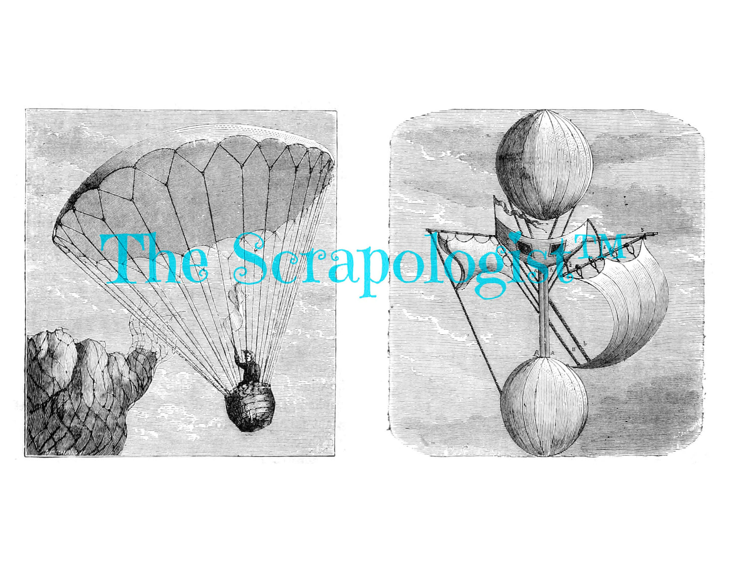 Steampunk Hot Air Balloons, Printable Junk Journal Kit, Collage Papers, Vintage Ephemera | Digital Download
