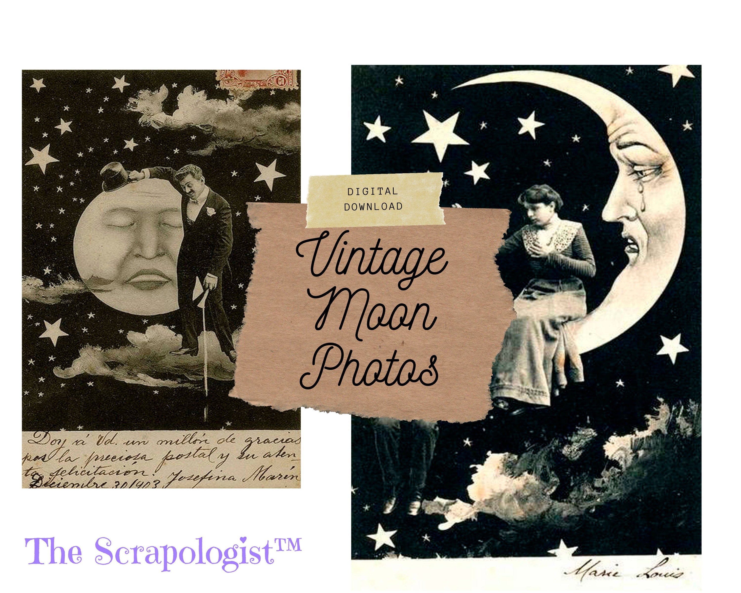 Vintage Moon Photos, Junk Journal Page Inserts, Printable Ephemera Pack | Digital Download