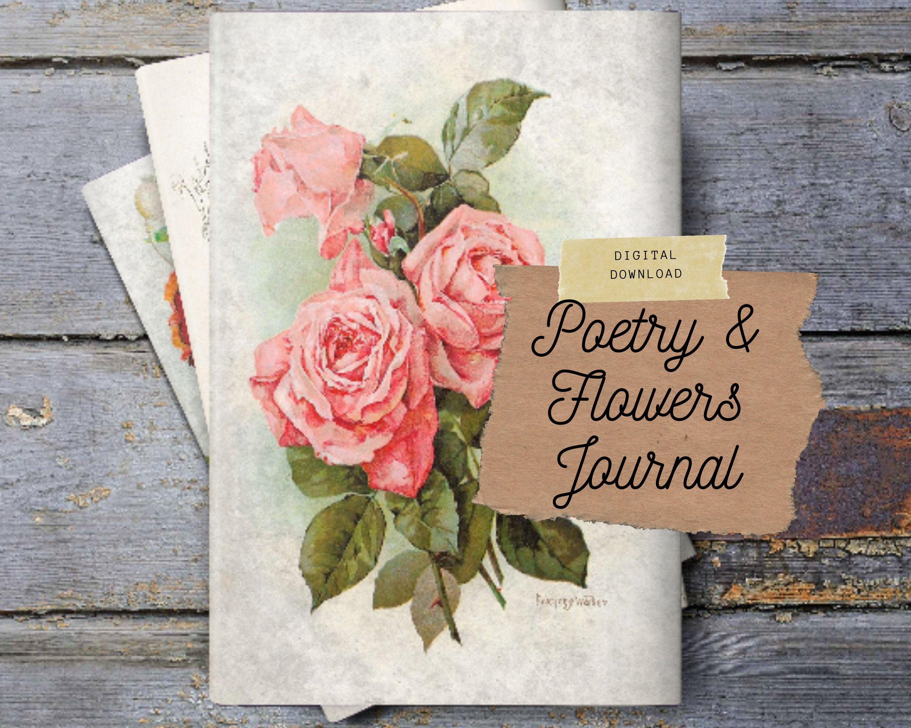Poetry and Flowers Junk Journal Kit, Poems by John Greenleaf Whittier, DIY Booklet, Collage Papers | Digital Download