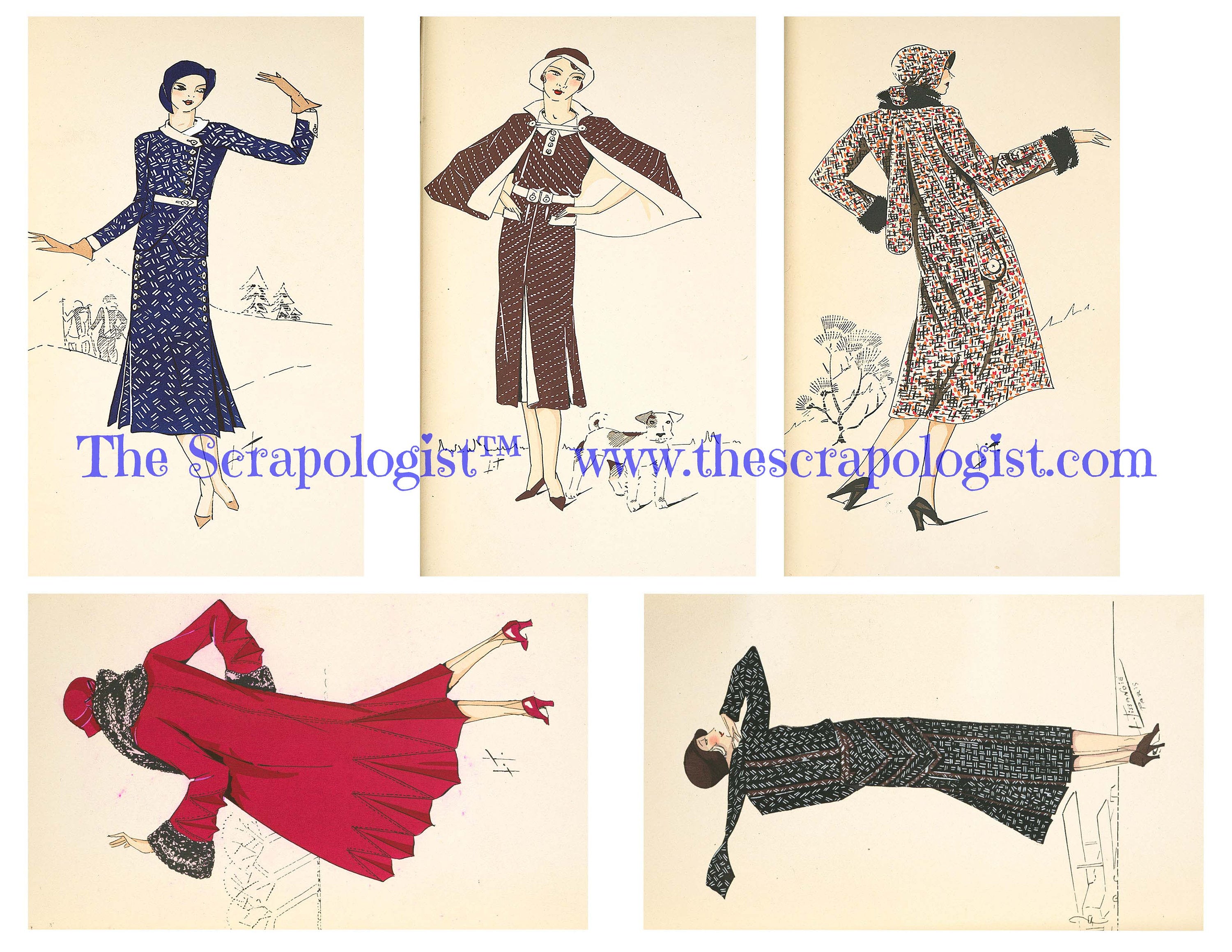 Vintage French Fashions, Textile Fabric Swatches, Printable Junk Journal Ephemera Kit | Digital Download