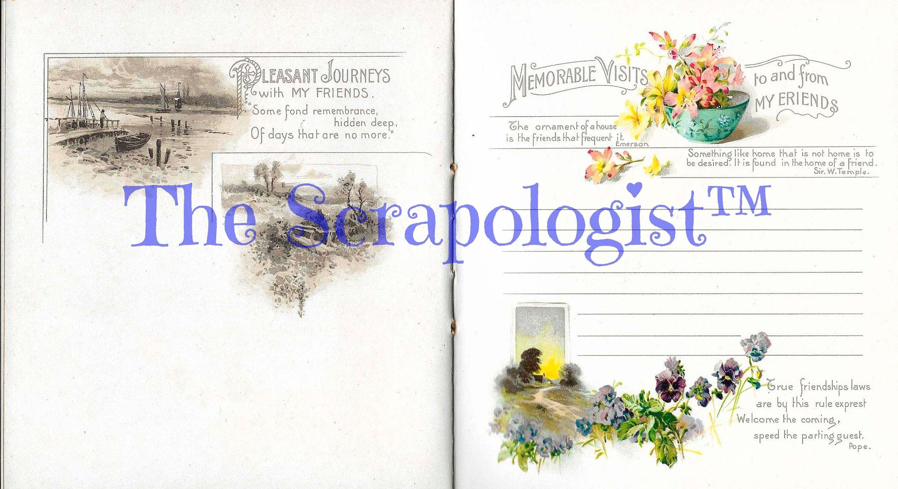 Friendship Memory Book, DIY Junk Journal or Mini Album Kit, Vintage Ephemera, Page Inserts, Collage Papers | Digital Download