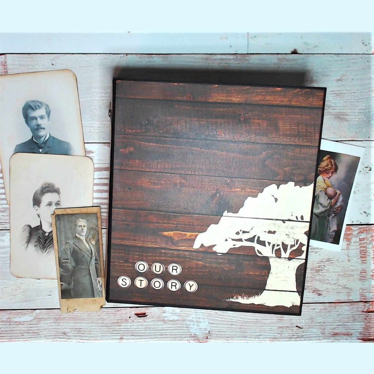Scrapbook album for family photos with family tree