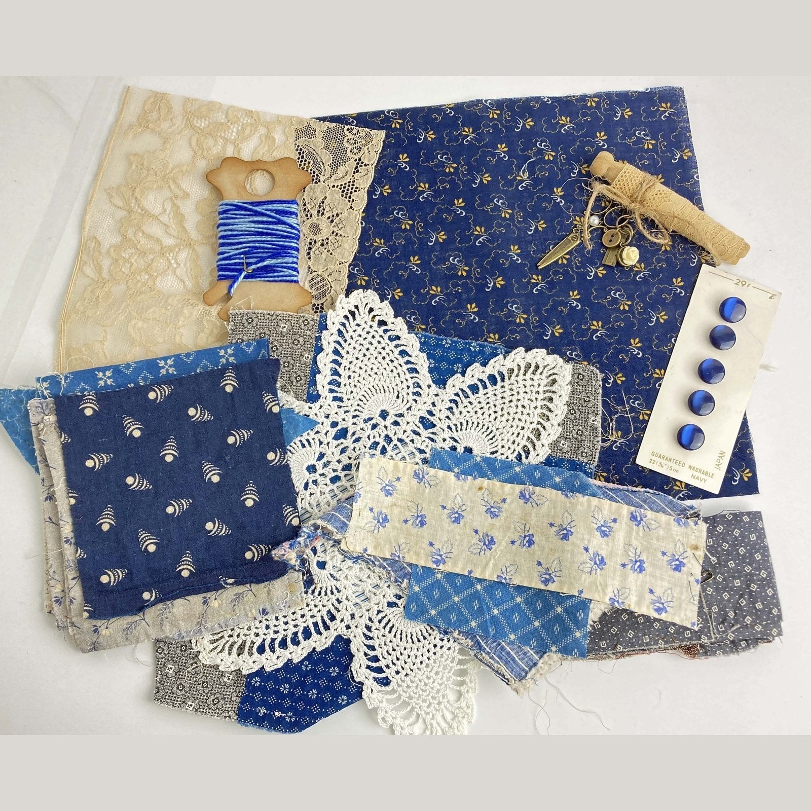 Vintage Fabric & Buttons - Antique Textiles