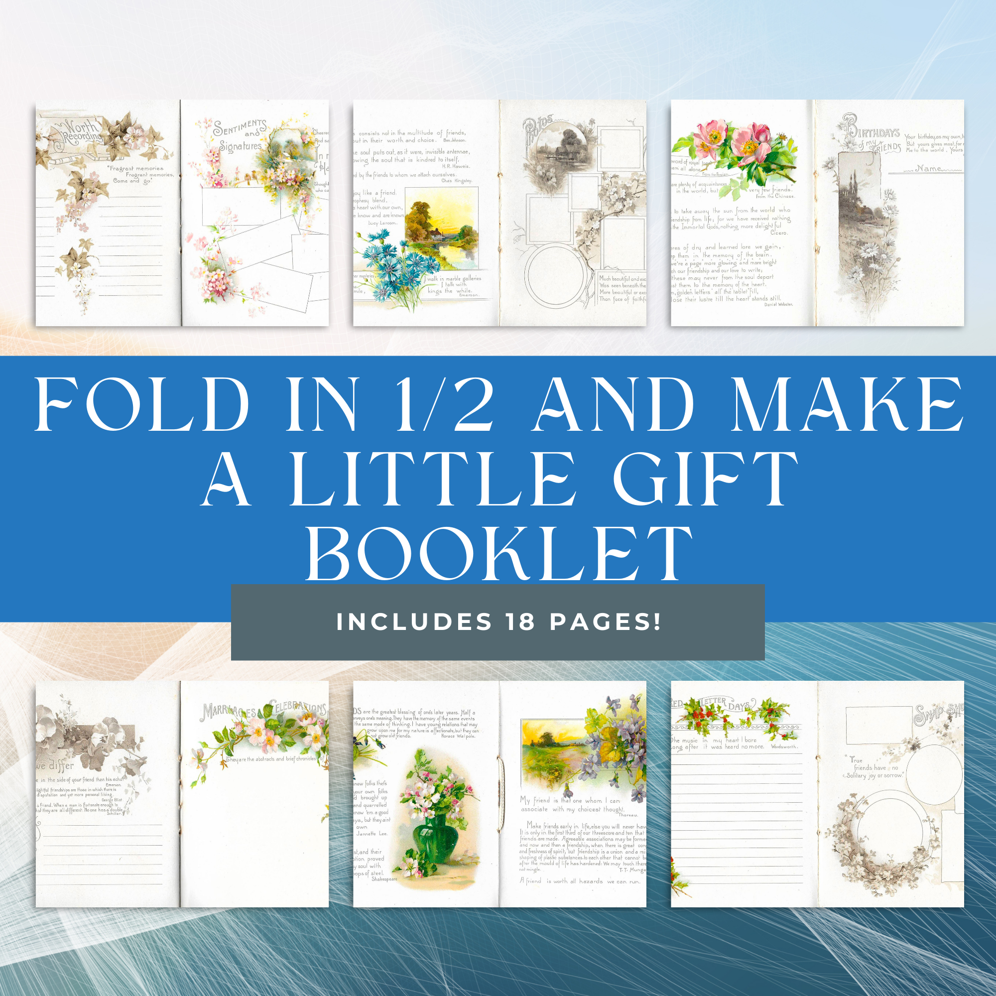 Friendship Memory Book, DIY Junk Journal or Mini Album Kit, Vintage Ephemera, Page Inserts, Collage Papers | Digital Download