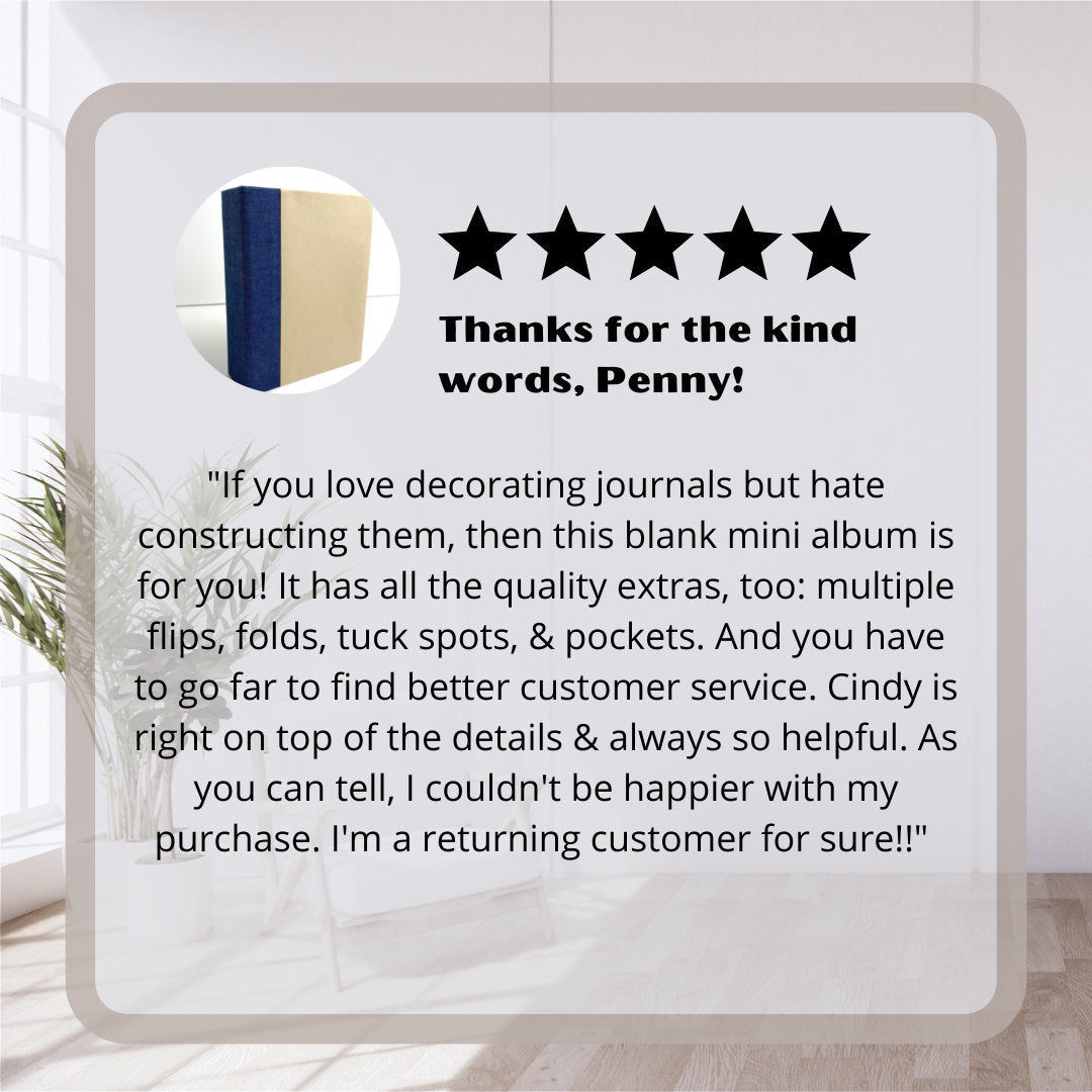 Blank Mini Album, Handmade, Blue Watercolor Fabric Spine, DIY Scrapbook - You Decorate it, SHIPS FAST!