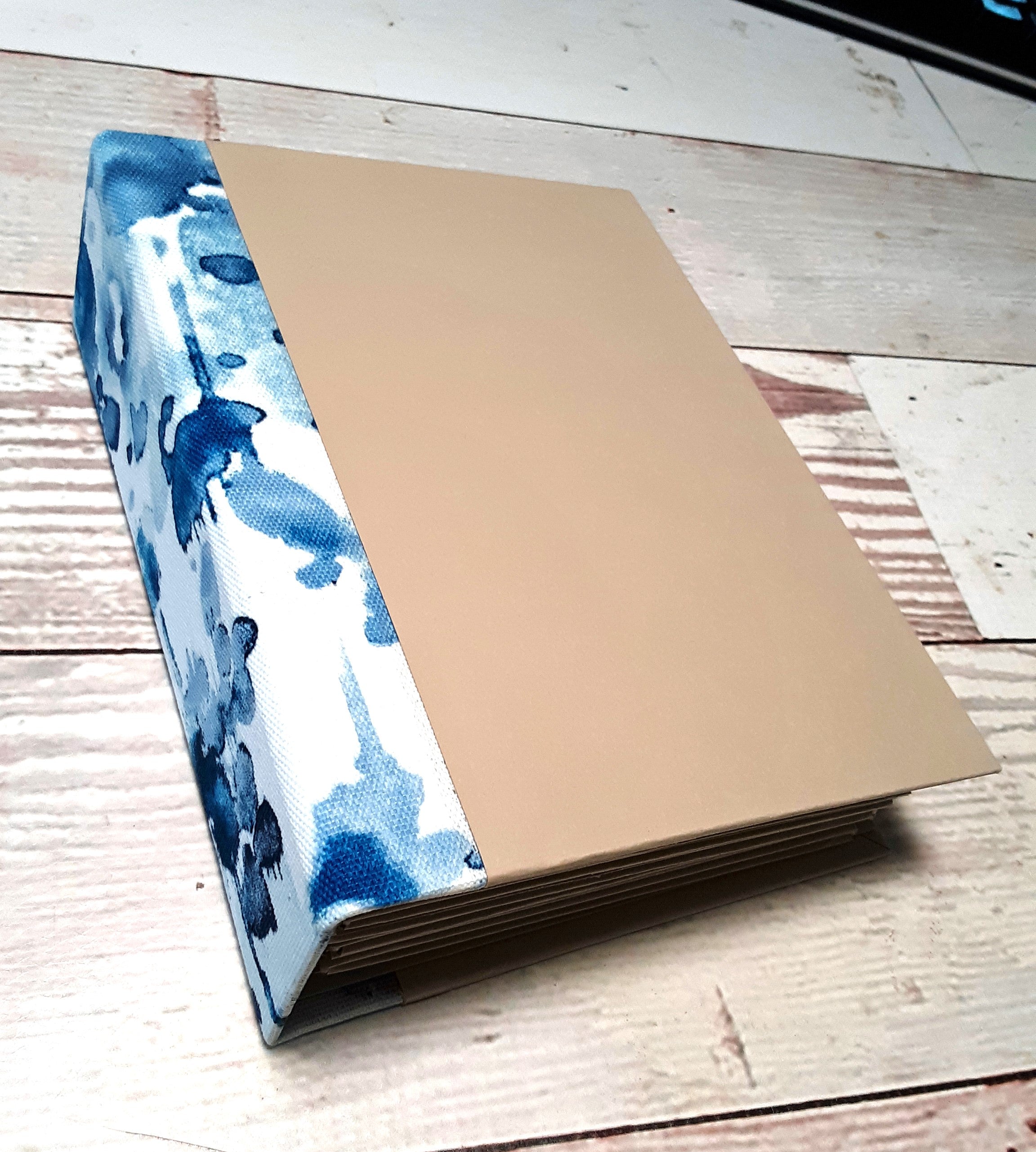 Blank Mini Album, Handmade, Blue Watercolor Fabric Spine, DIY Scrapbook - You Decorate it, SHIPS FAST!